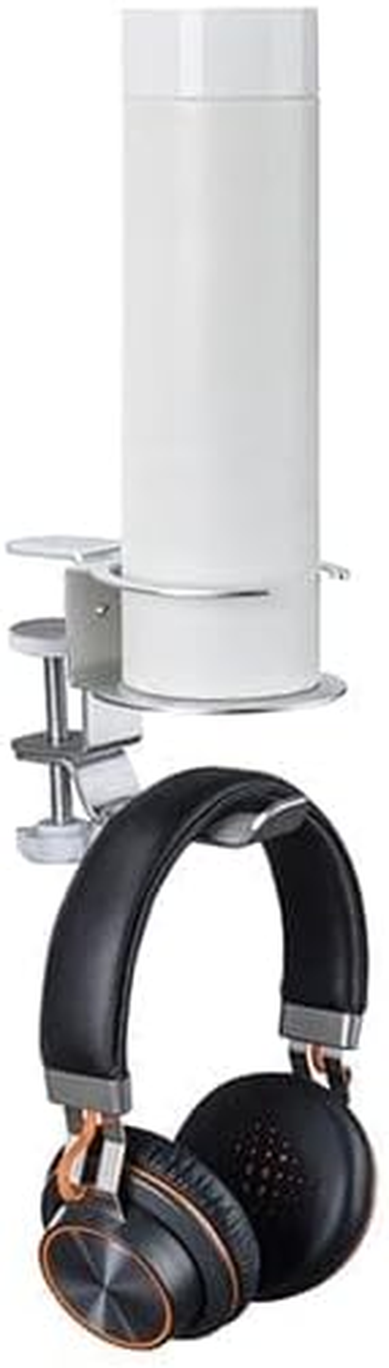 Desky Desk Drink & Headphone Holder &ndash; Clamp-On Dual Cup Holder with Headset Hanger, under Desk Mount, Space-Saving Steel Organizer for Gaming & Office Setup - Space Grey image number 5