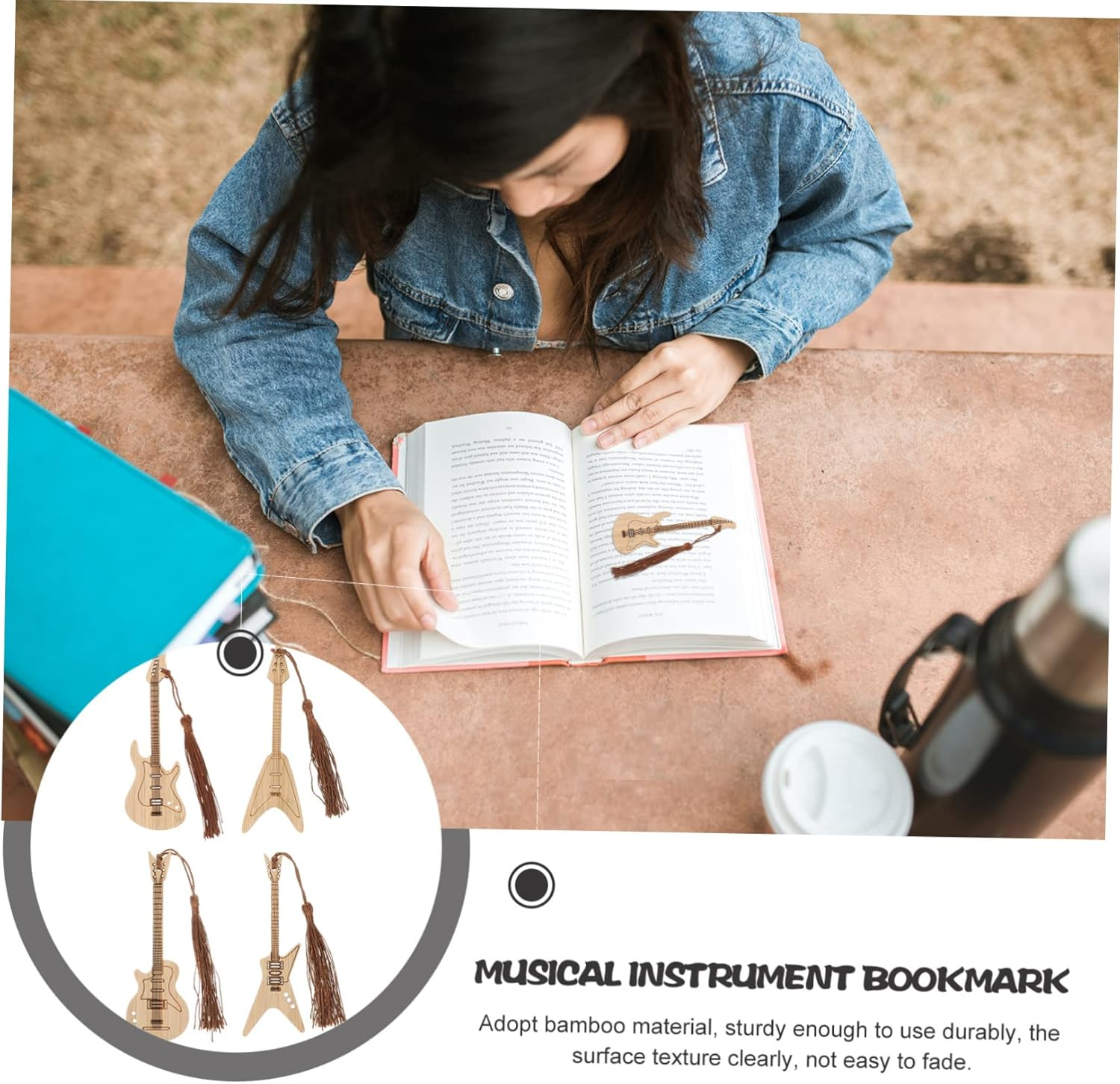 Tofficu 2Sets Bamboo Book Marks Creative Tassels Students Present Guitar Shapebookmark 4Pcs*2