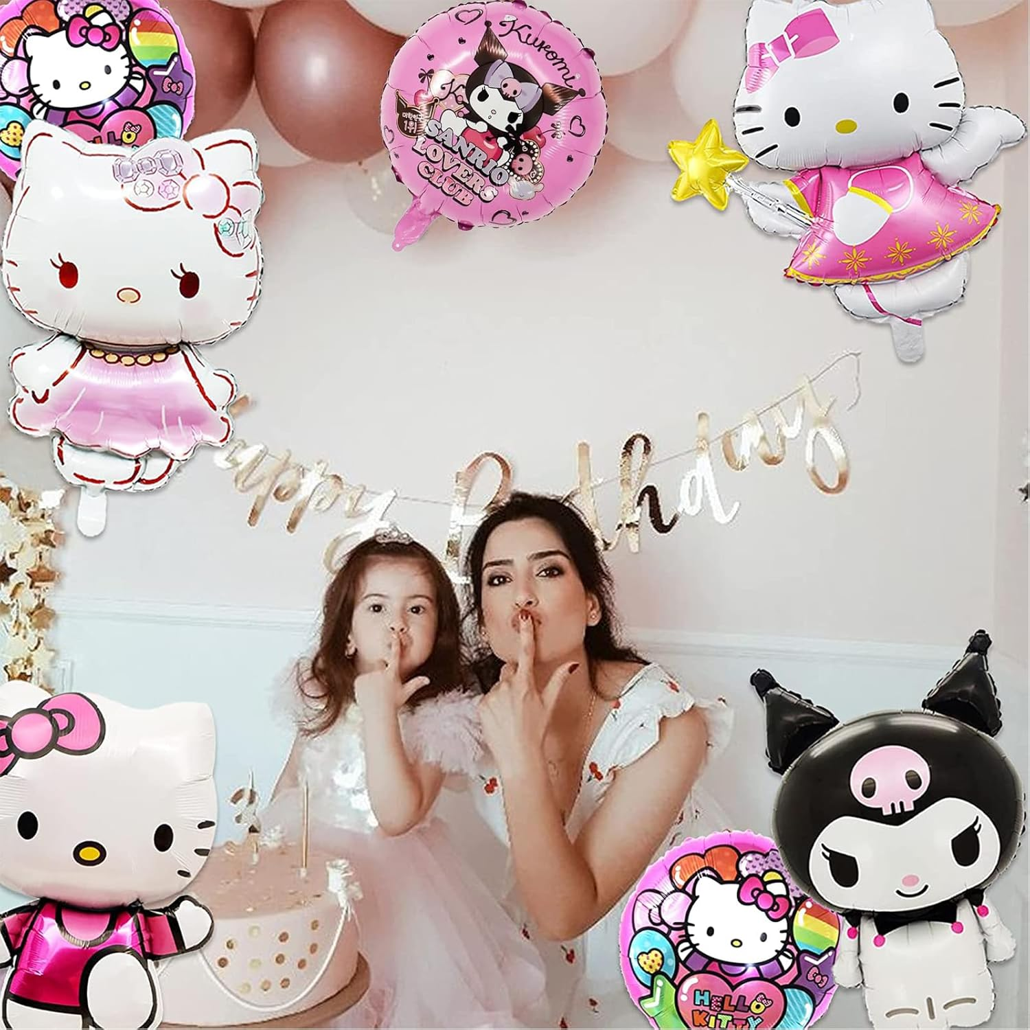 Niumowang Kuromi Hello Kitty Birthday Decoration Foil Balloon Set, 9 Pieces, Pink, Foil Balloon Set, Balloons, Balloon Set, Anime, Birthday, Christmas, Children, Kids image number 5