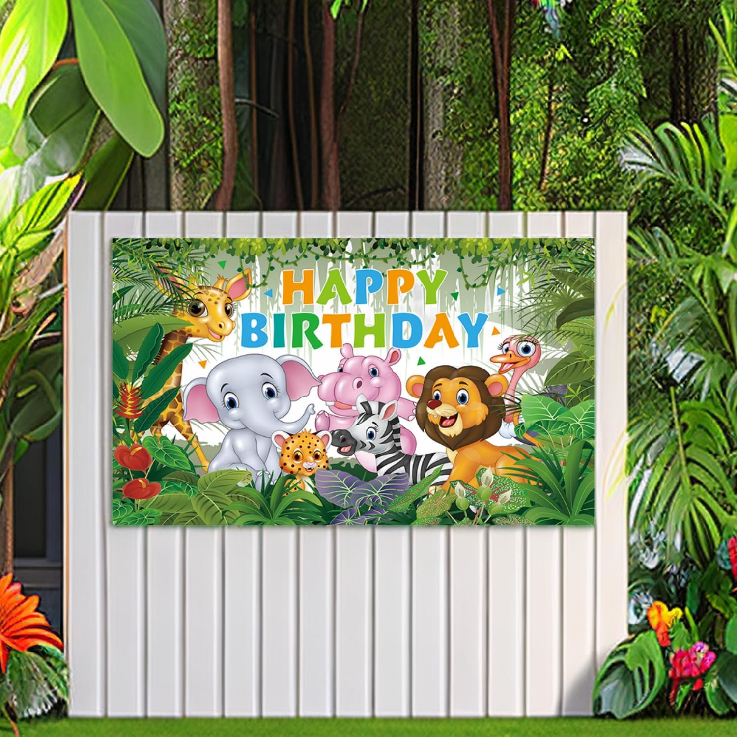 Yuanbigtai Jungle Animal Theme Background Birthday Party Decorations, Cute Wild Animal Elements,Happy Birthday Banner Forest Background Suitable for Birthday Party,Kids Birthday Decoration 6 X 3.6 Ft - Forest Animals image number 3