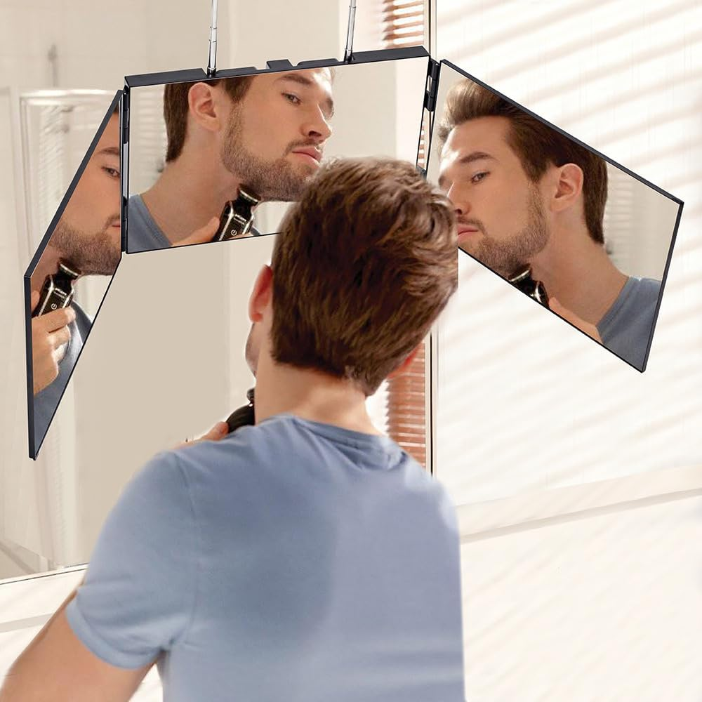 Musotica 3 Way Mirror with 10X Magnifying Mirror, Tri-Fold Mirror for Haircutting Shaving and Braiding, Height Adjustable Self Haircut Mirror image number 6