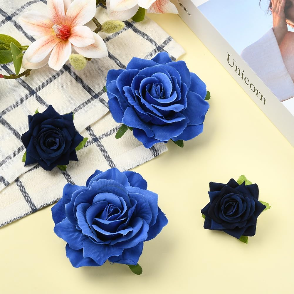 SOFPLATE Pack of 4 Navy Blue Rose Hair Clip 2 in 1 Flower Brooch Fabric Flowers Headwear Hair Pins Hats Bags Clothing Decoration Accessories for Weddings Parties Mother'S Day Fancy Dress Accessories G image number 4