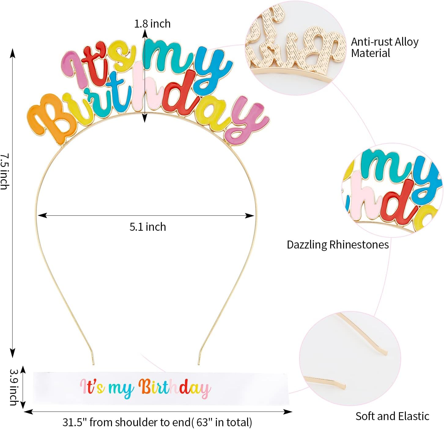 Chanaco Birthday Sash Birthday Girl Headband Set Birthday Crown Tiara Birthday Girl Sash Birthday Crowns for Women Happy Birthday Decorations Birthday Gifts for Women