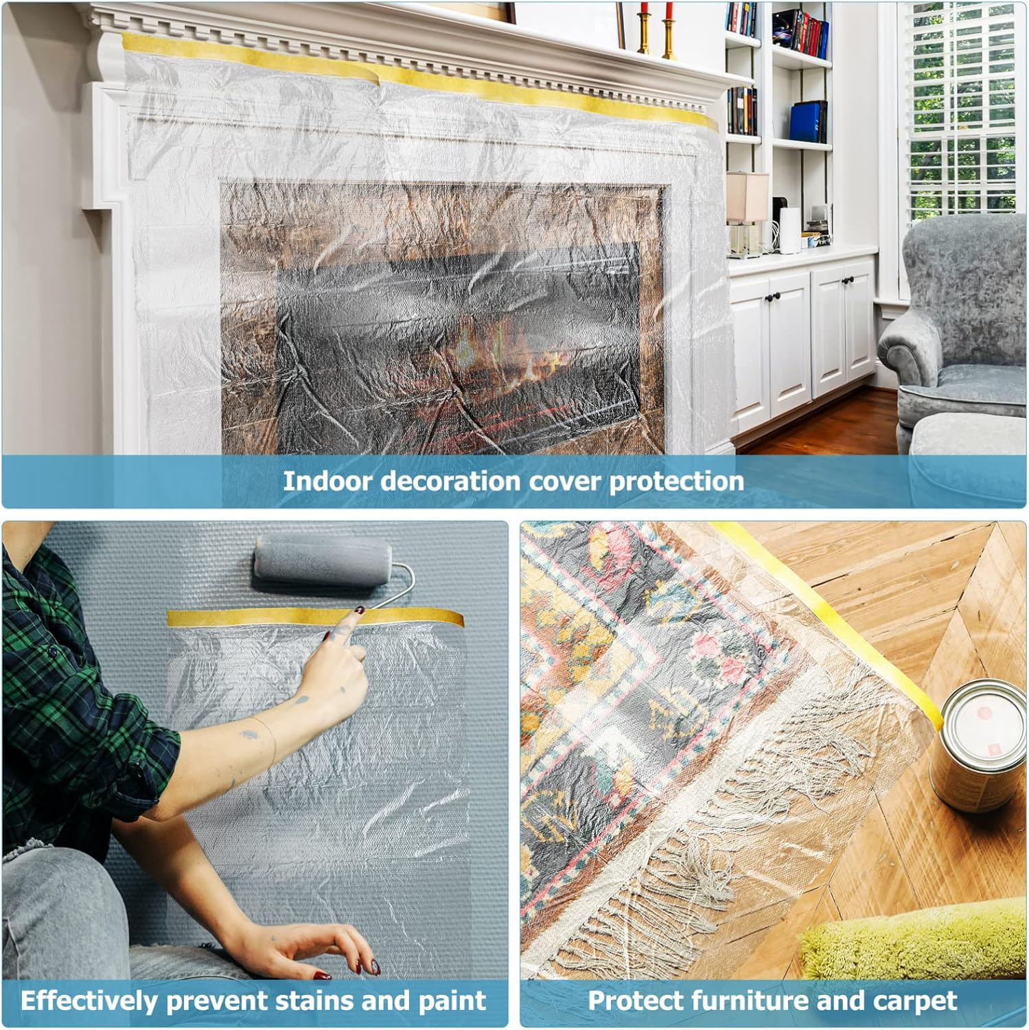 Ciieeo 6Rolls Transparent Masking Covering Films for Automotive Painting Furniture and Home Renovation Projects