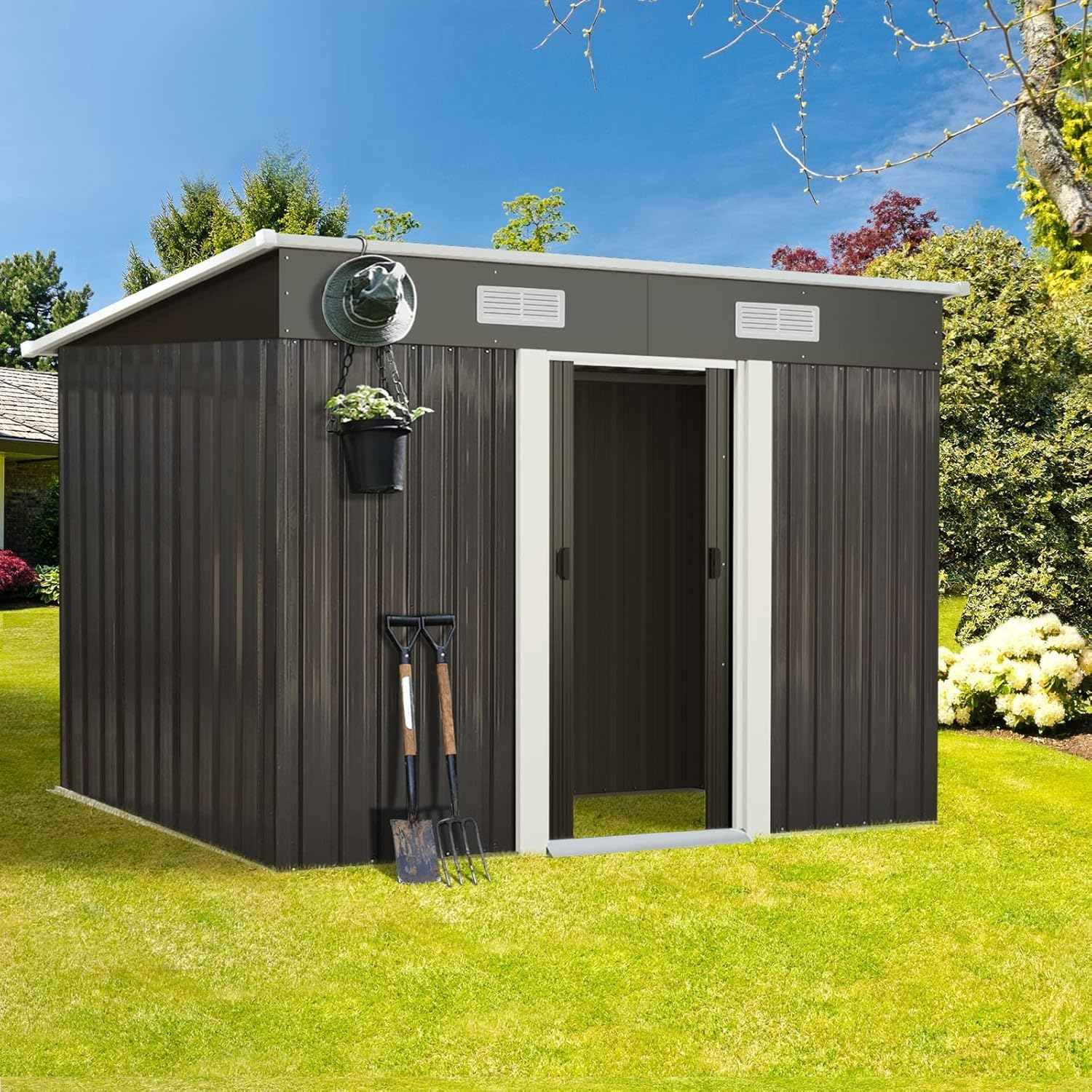 Livsip Outdoor Storage with Metal Base and Lock 2.38 X 1.31M Garden Shed