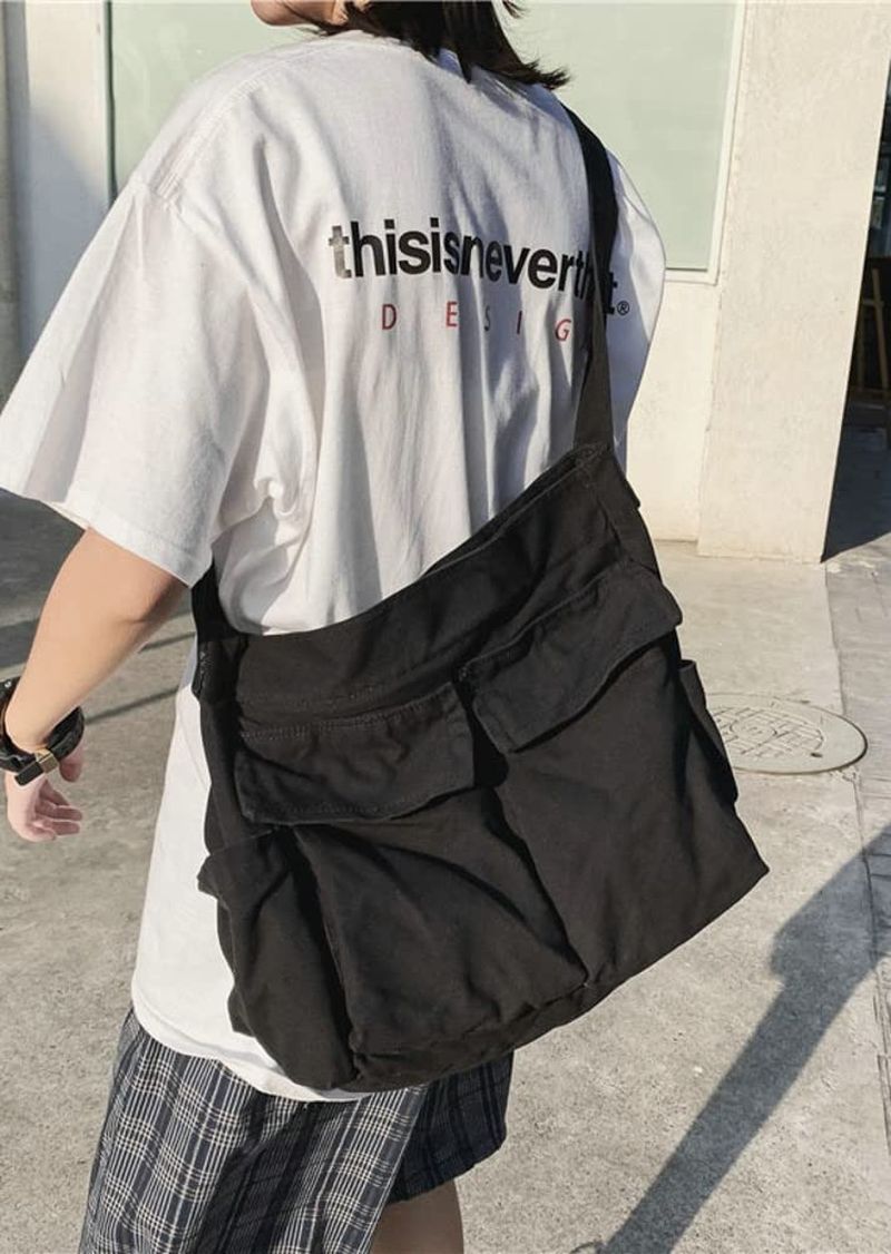 Women Men Crossbody Shoulder Bag Large Hobo Bag with Multiple Pockets Canvas Messenger Tote Bag for Women and Men