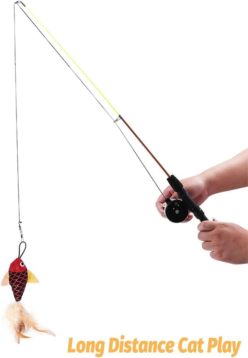 Jade Deals Retractable Feather Cat Play Stick Interactive Cat Fishing Rod Toy Durable AU, 16.3In - 26.7In, Fish Attachments, Durable for Feline Entertainment