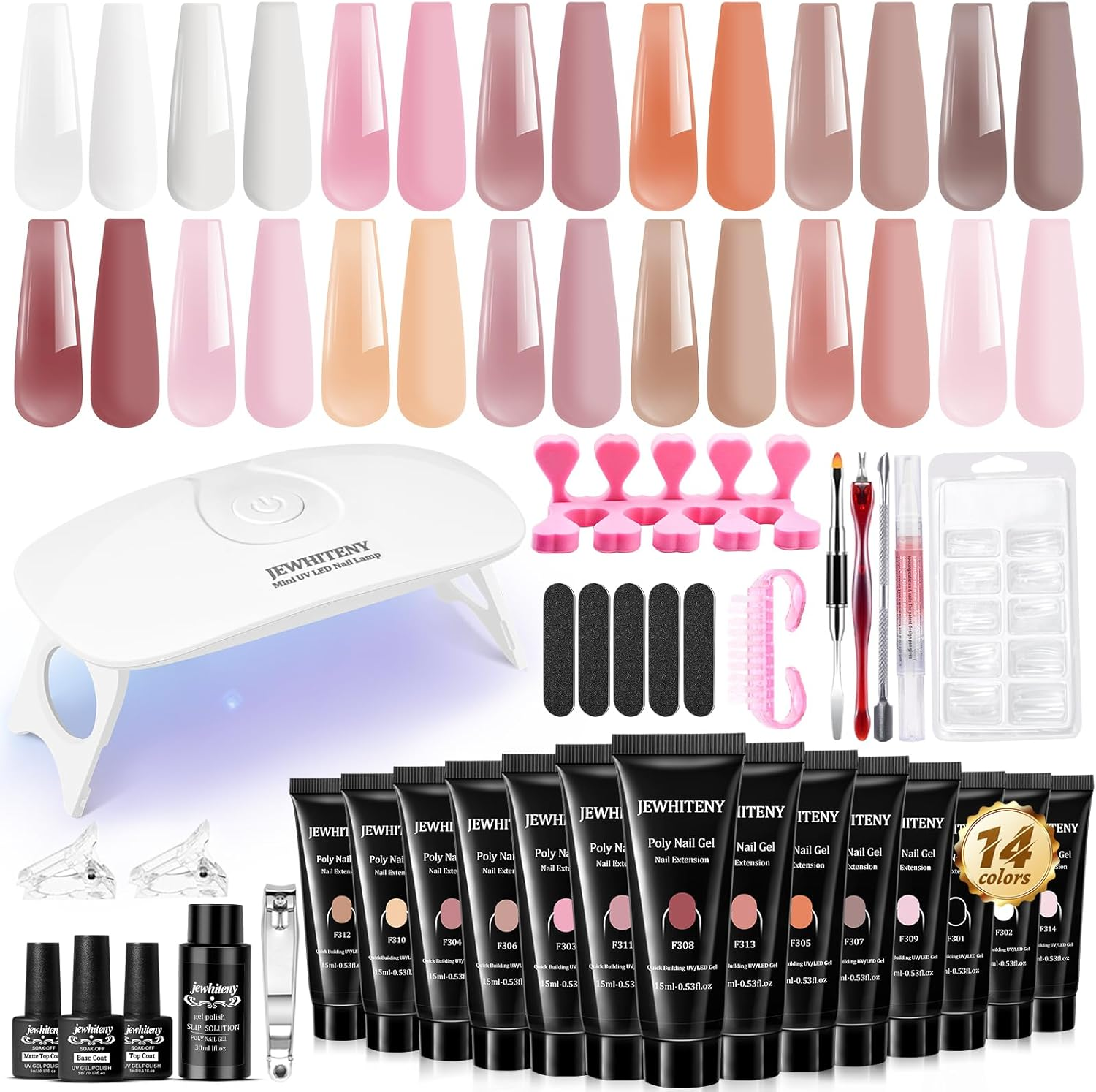 JEWHITENY Poly Extension Gel Nail Kit 14 PCS Poly Gel Kit with Slip Solution and Mini Lamp Nail Art Design Beginner image number 4