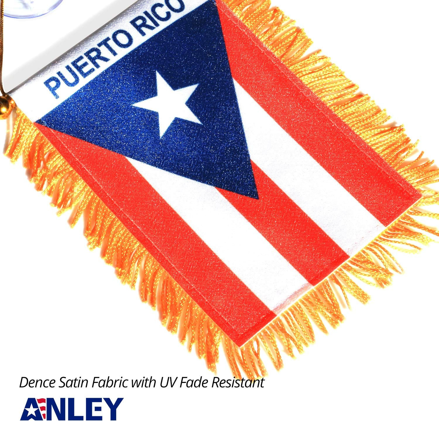 Anley 4 X 6 Inch Puerto Rico Fringy Window Hanging Flag - Mini Flag Banner & Car Rearview Mirror D&eacute;cor - Fringed Puerto Rican Hanging Flag with Suction Cup image number 4
