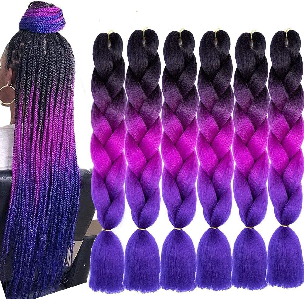 FANWYFYU Ombre Braiding Hair, Pack of 3 Kanekalon Hair Braids Extensions, Jumbo Braid Hair Extensions, 24 Inches, Braids Box Braid Hair, Synthetic Hair for Braiding (DB-MC9)