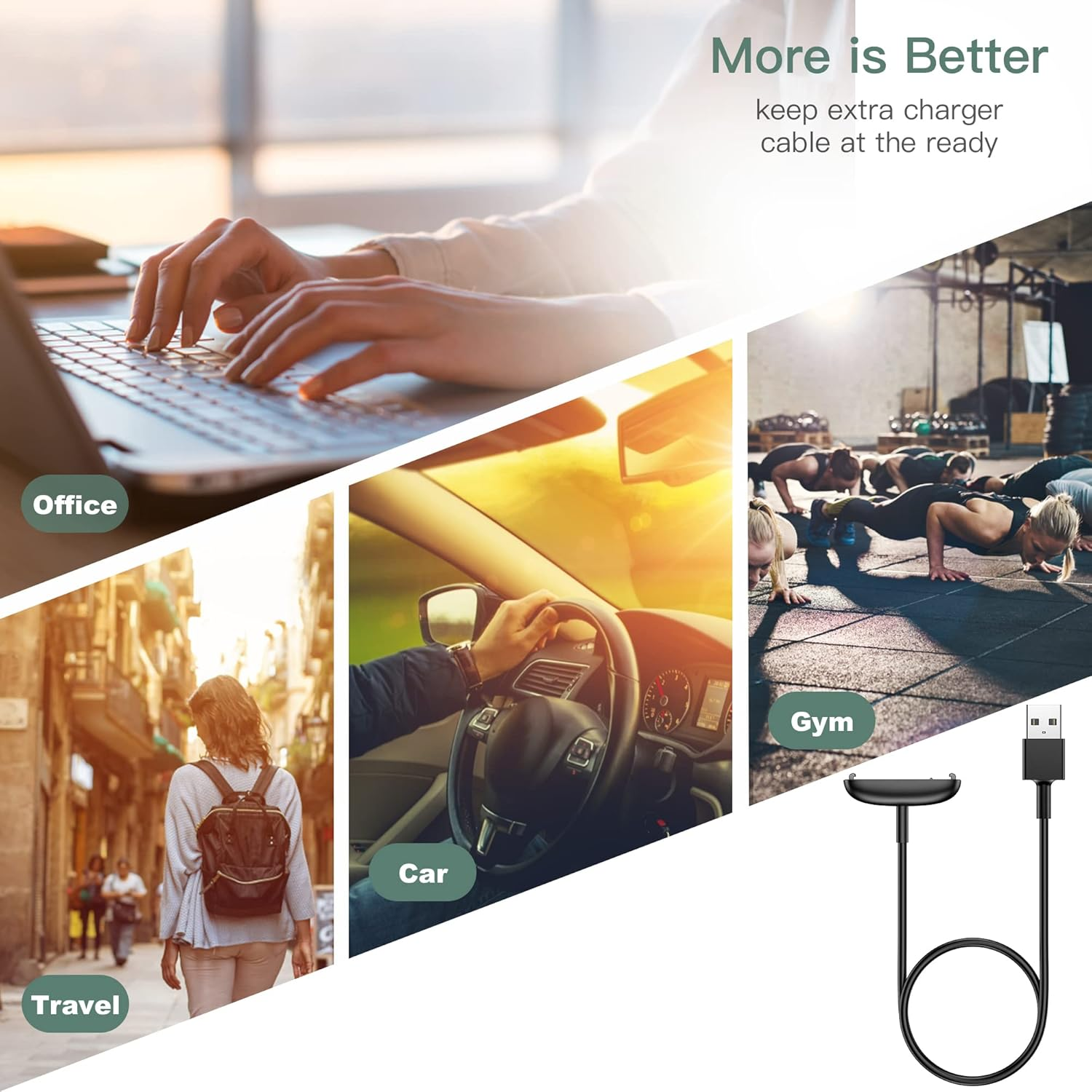 Charger Cable Replacement for Fitbit Inspire 3 (2 Pack/3.3Ft) image number 6