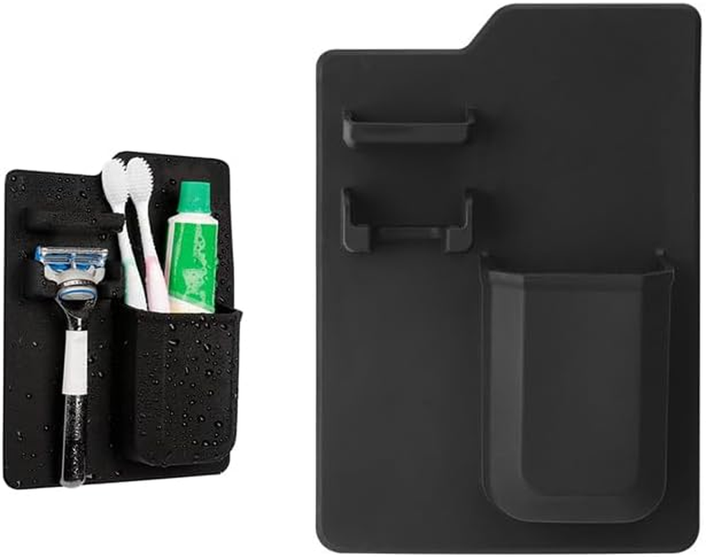 Shower Toothbrush Holder for Bathroom,1Pc Silicone Toothbrush and Razor Holder,Silicone Toothbrush Holder Shower Razor Holder for Bathroom Hanging (Black)