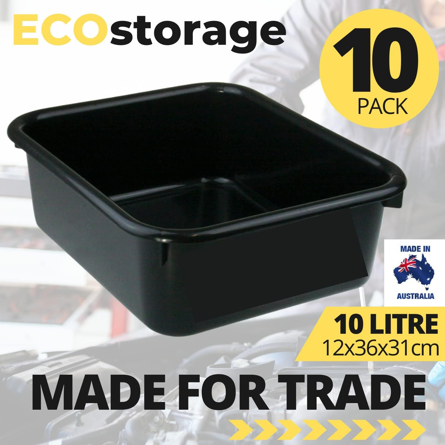 10 X HEAVY DUTY PLASTIC STORAGE TUBS 10L BLACK Bin Containers Tub Crate Box Pan
