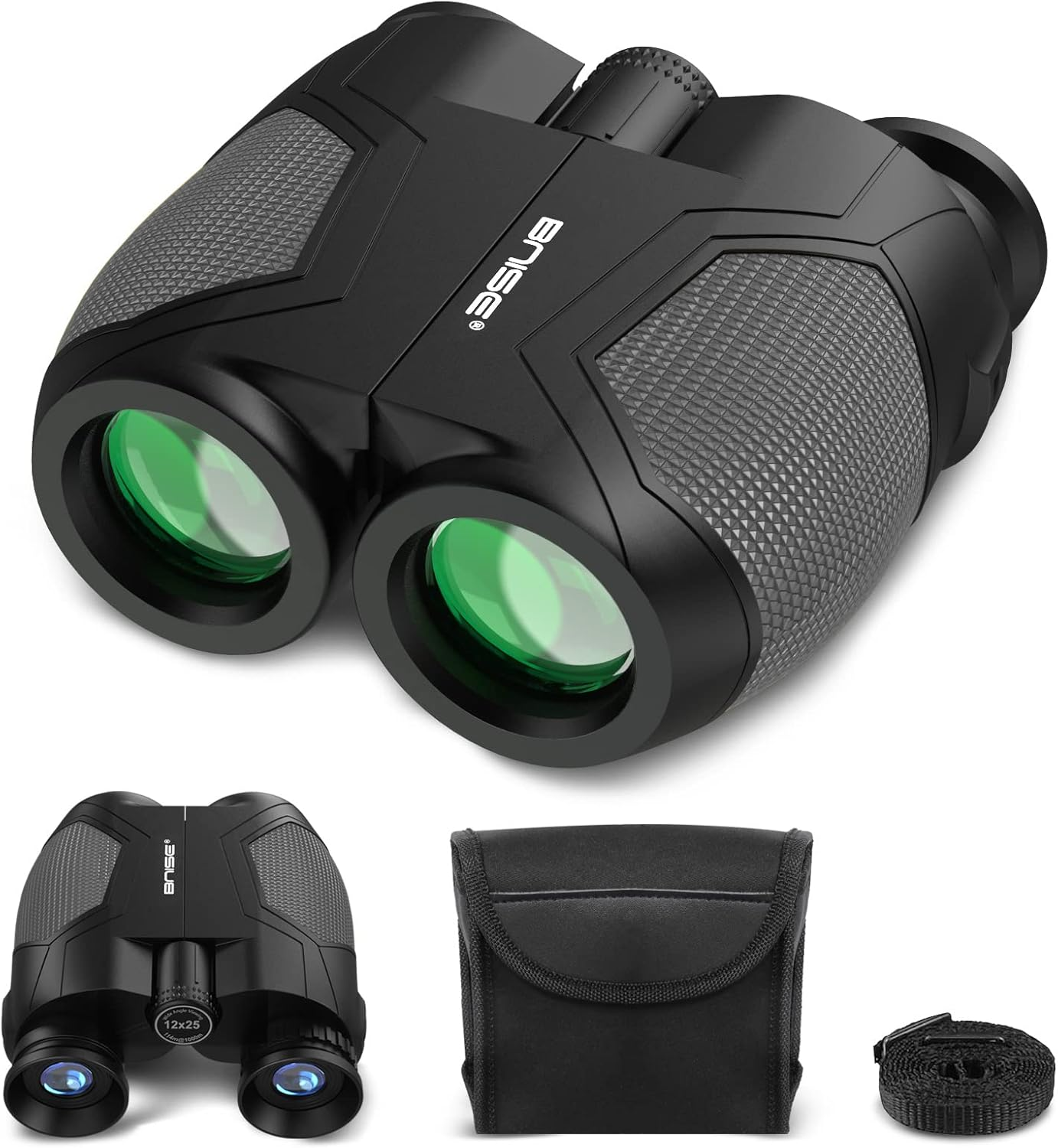 Compact Binoculars for Adults and Kids, 12X25 Small Binoculars with Low Light Vision for Bird Watching, Theater and Concerts, Hunting and Sport Games(Blue)