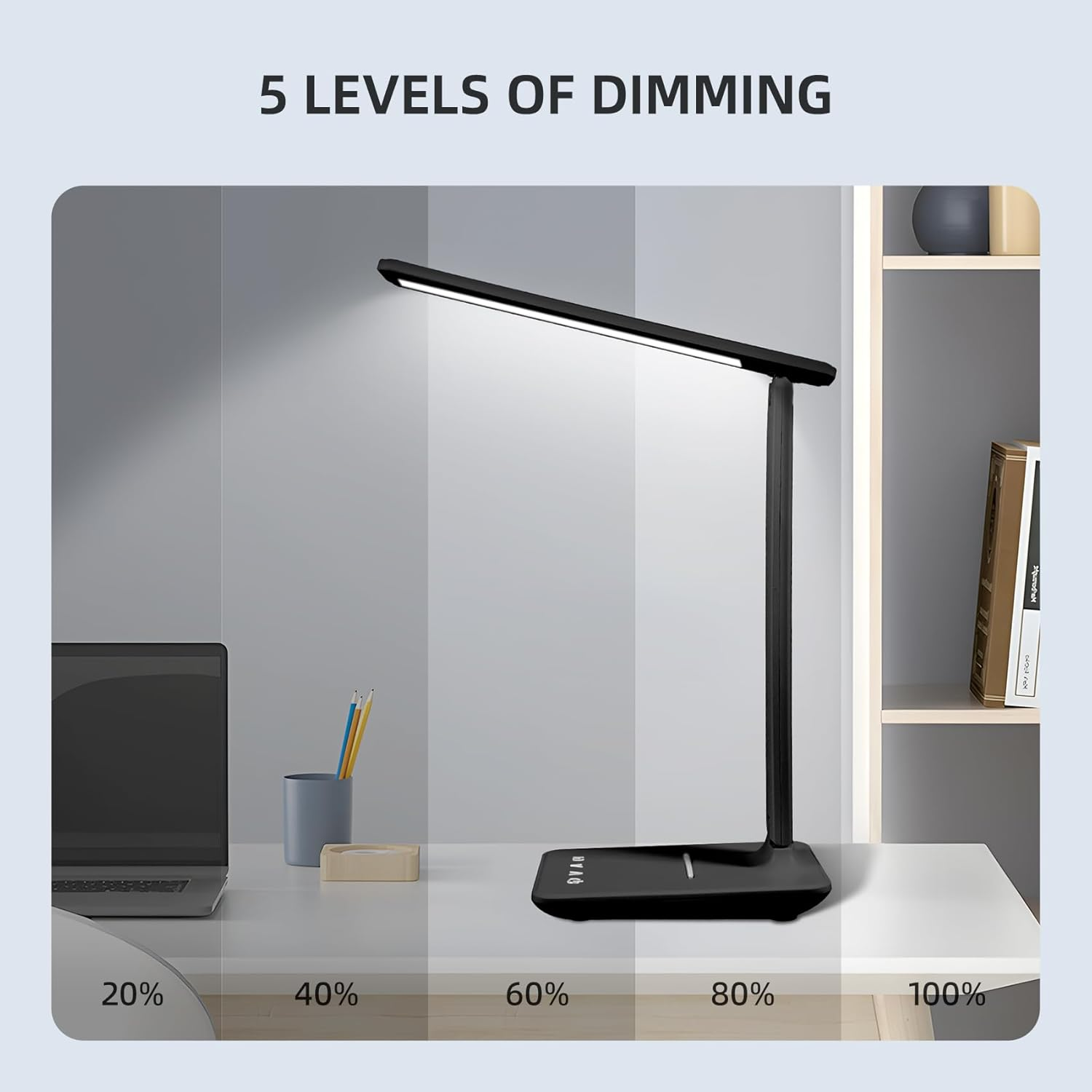 LED Desk Lamp, Dimmable Table Lamp, LED Table Lamp with 5 Colours and 5 Brightness Levels, Reading Lamp with USB Charging Port, Touch Control for Children, Bedroom, Reading, Offices, Black image number 6