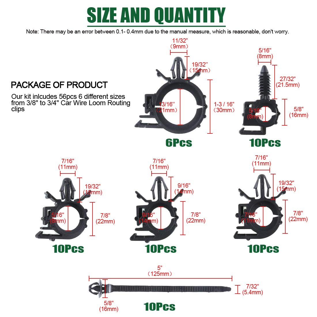 Keadic 56Pcs Car Wire Loom Routing Clips Assortment 6 Different Sizes Universal Wiring Harness Routing Clip Replacement Parts for Car image number 2