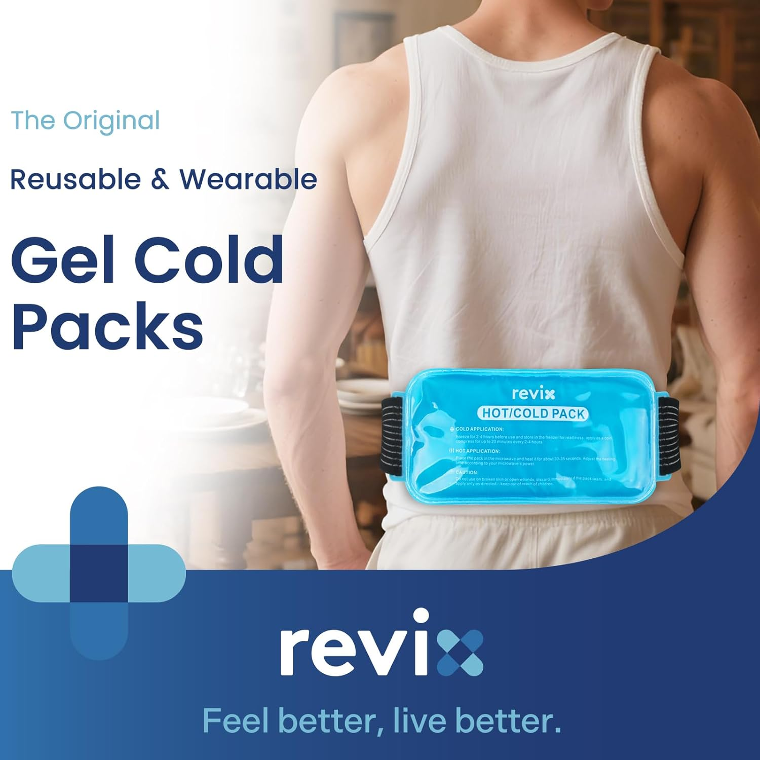 REVIX Large Ice Packs for Injuries Reusable, 2 Packs Hot & Cold Gel Ice Packs with PVC Cooling Design & Adjustable Strap, Flexible Therapy on Joints, Muscles, Shoulder, Back and Knee (12" X 6" Blue) image number 4