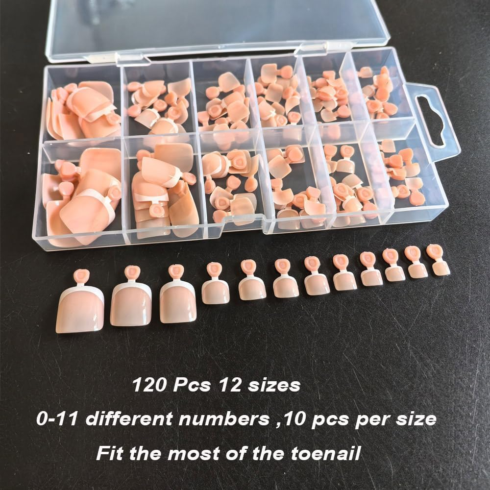 Toenail Tips Short Toenail Tips Square Toe Nail Tips Wearable Toenail Tips 120Pcs/Box, 12 Sizes SWRITATSK French False Nails image number 2