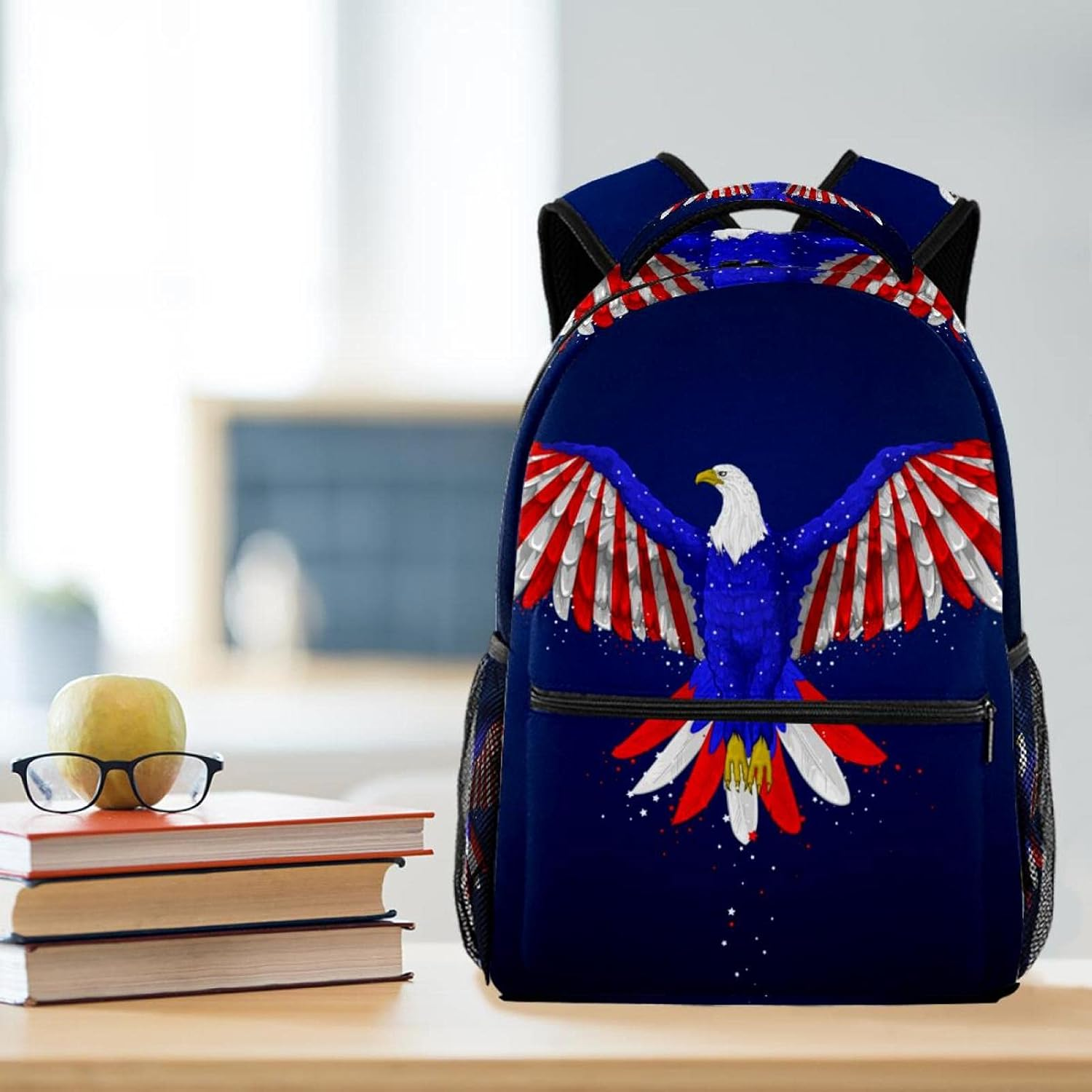 Illustration of Eagle with American Flag Backpack Students Shoulder Bags Travel Bag College School Tote Backpacks