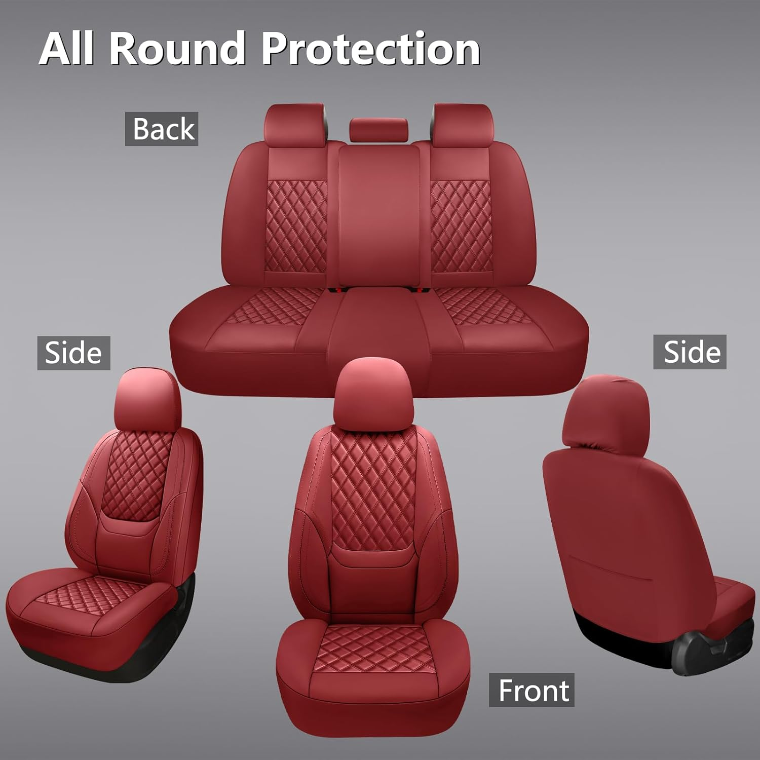 NS YOLO Full Coverage Leather Car Seat Covers Full Set,Waterproof Seat Covers for Cars,Suvs Pick-Up Truck, Car Seat Cushion,Car Seat Protector,Wine Red Seat Cover with 5 Seats