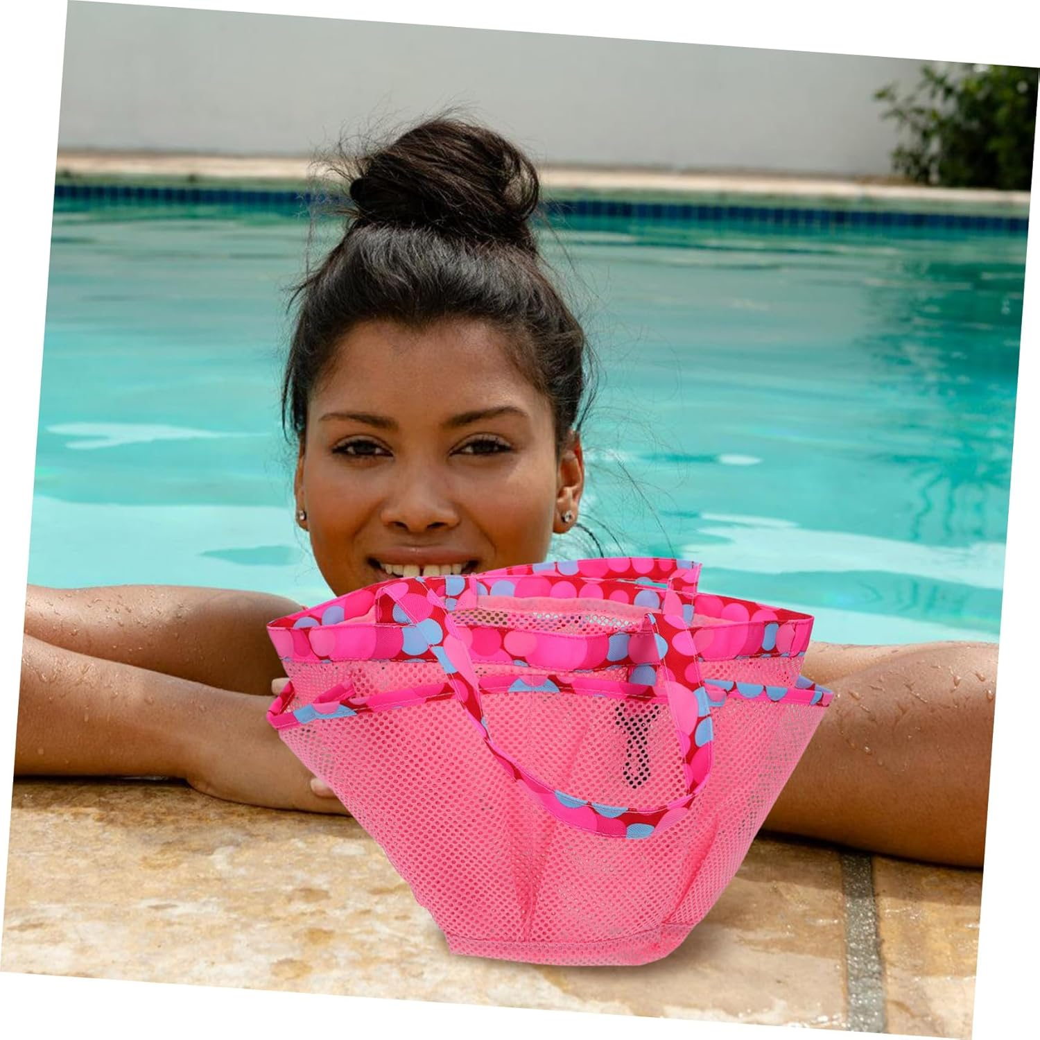 BRIGHTFUFU 2PCS Mesh Shower Tote Bags with Handle Quick Dry Hanging Bath Organizer for Bathroom Gym Pool College Dorm Lightweight Portable Storage with Large Pocket image number 2