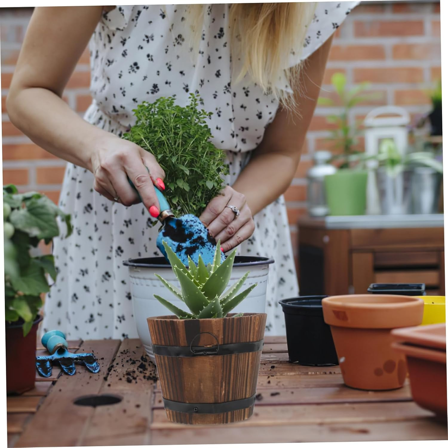 Whiskey Barrel Decor Planter Pot Wood Vegetable Pot Potato Planter Holder image number 3