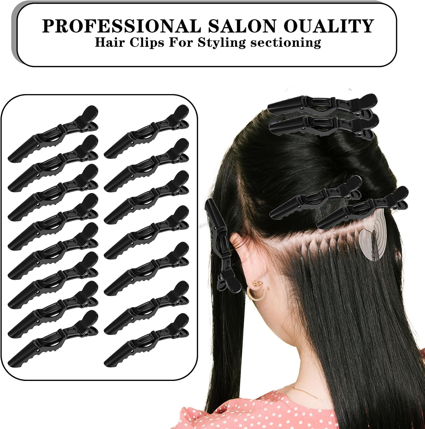 15 Pcs Crocodile Clips Hair Sectioning Hair Clips for Styling Black No Crease Hair Clips Sectioning for Thick Hair Professional Hair Salon Quality image number 1