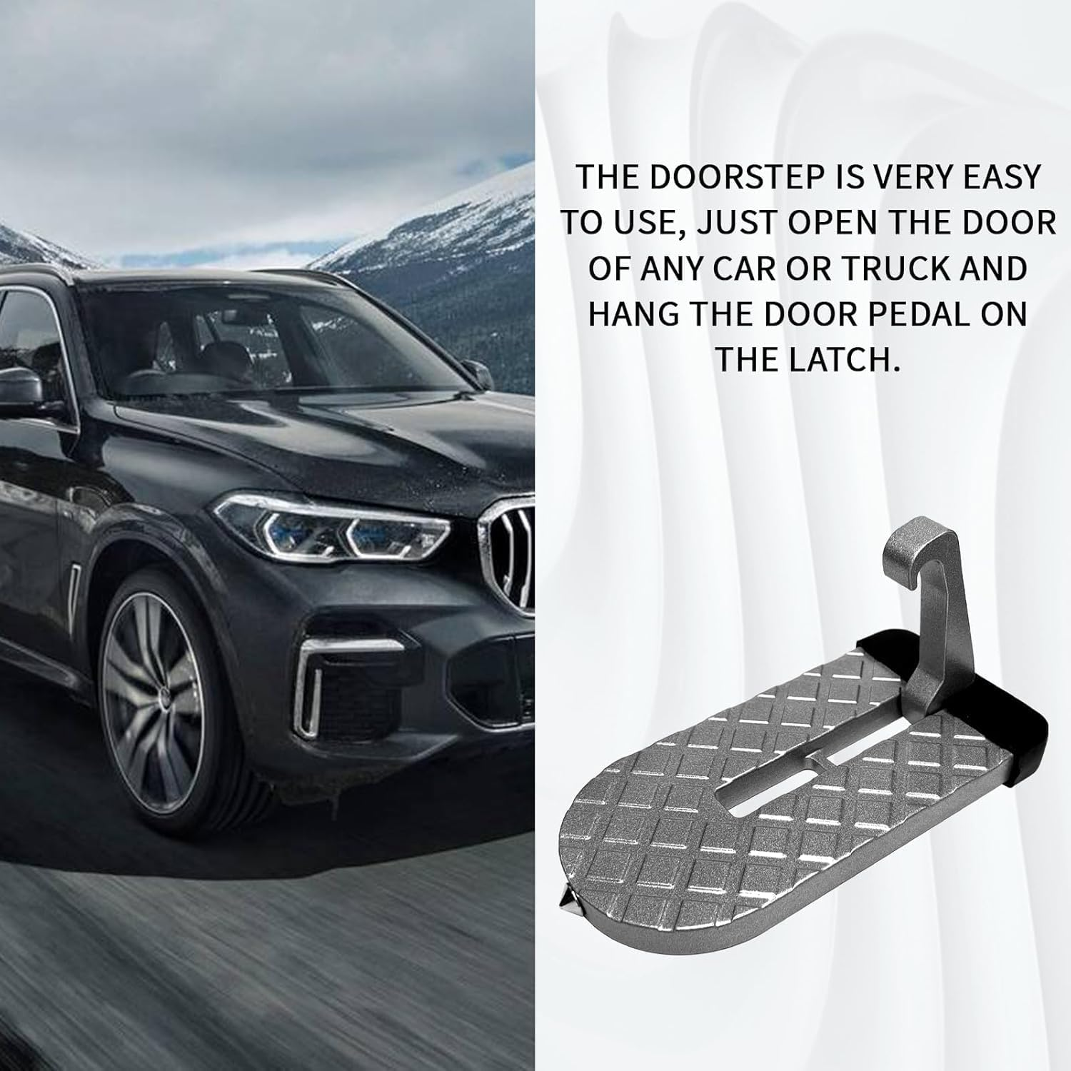 Car Door Step Folding Ladder &ndash; Heavy Duty 500Lbs Foot Peg for Roof Access | Universal Fit SUV, Jeep, 4WD & Family Cars | Non-Slip U-Shaped Pedal (Black) image number 3