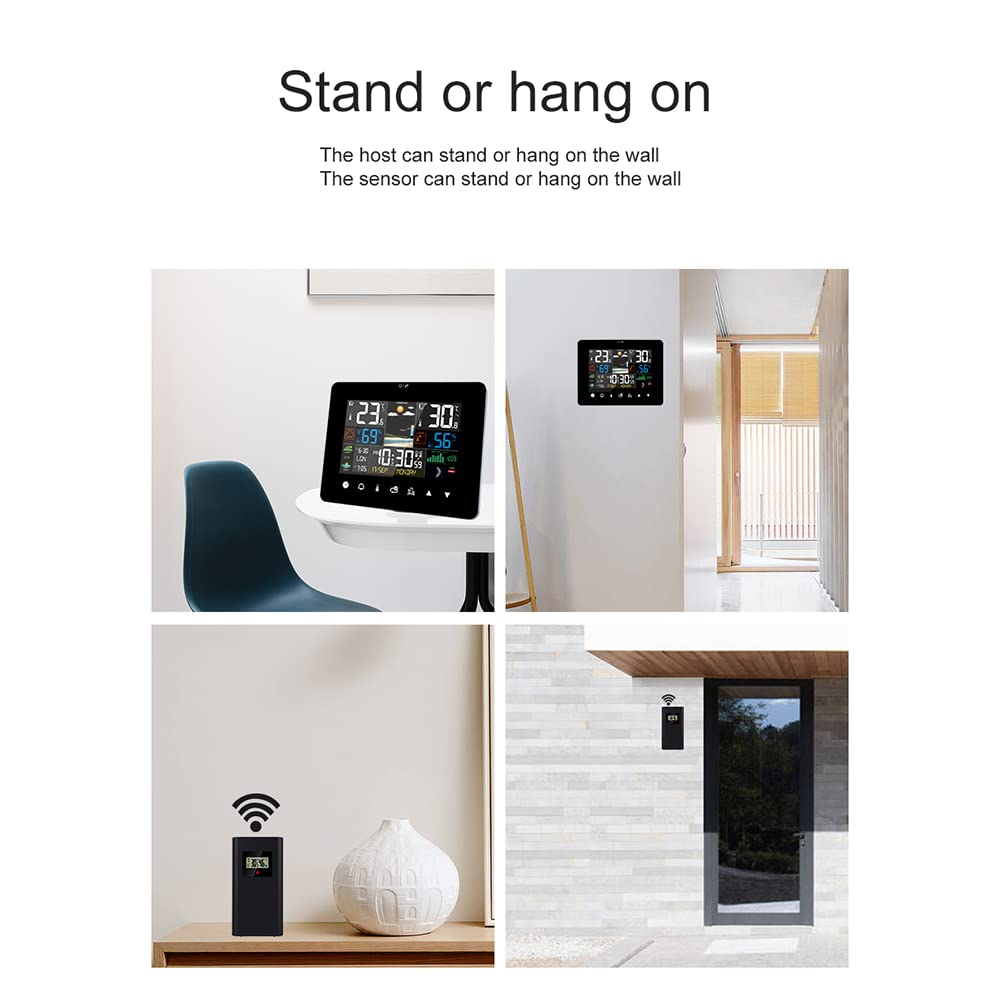 Weather Station, Sunrise and Sunset Weather Station Multi-Function Alarm Clock Thermometer Hygrometer Touch Screen Operation with Wireless Outdoor Sensor image number 5