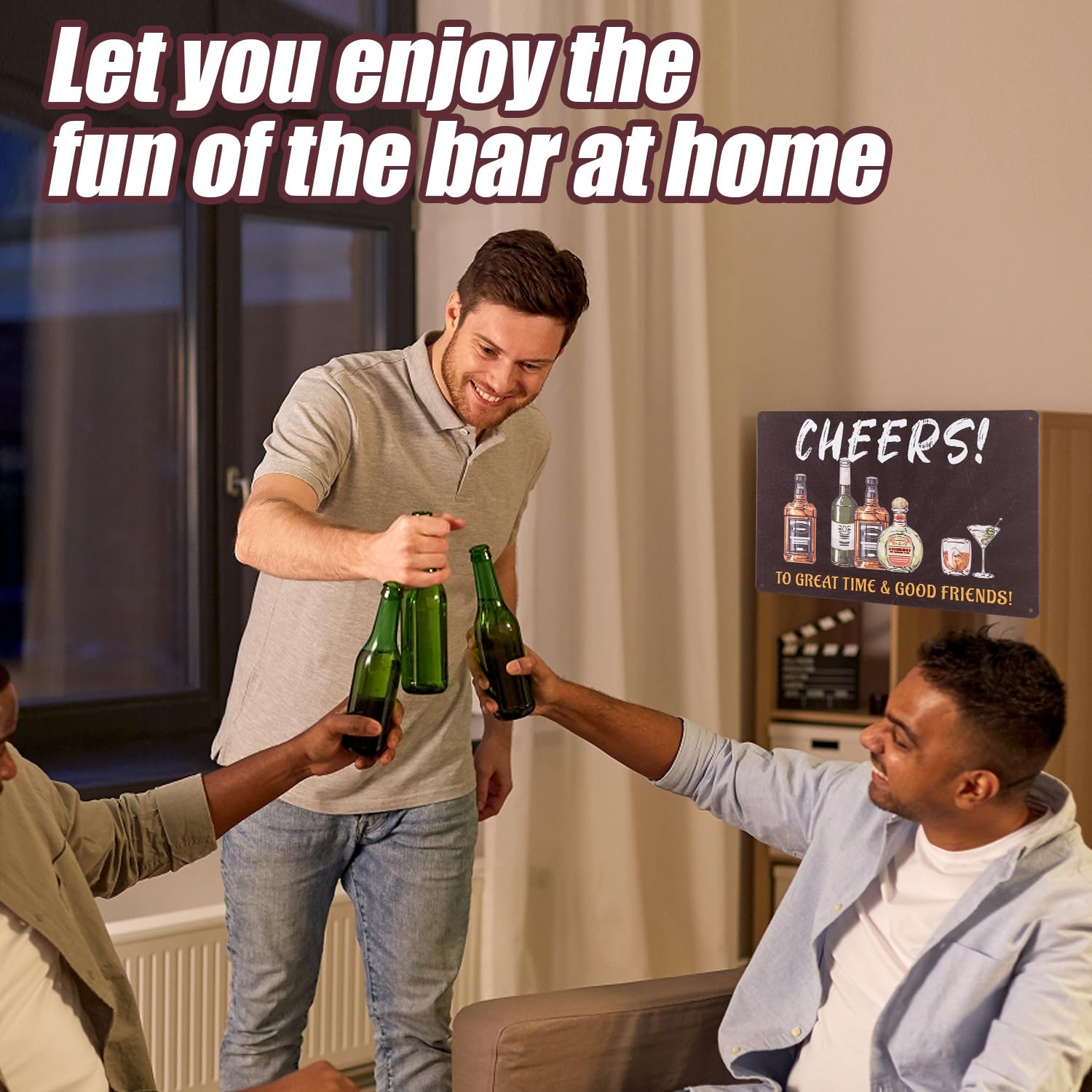 NQEUEPN 2Pcs Bar Signs, 8X12In Bar Open Sign & Cheers Sign Cheers to Good Time & Good Friends Metal Home Bar Decor Vintage Pub Decorations Funny Gifts for Home Retro Bar Shop Cave Wall image number 2