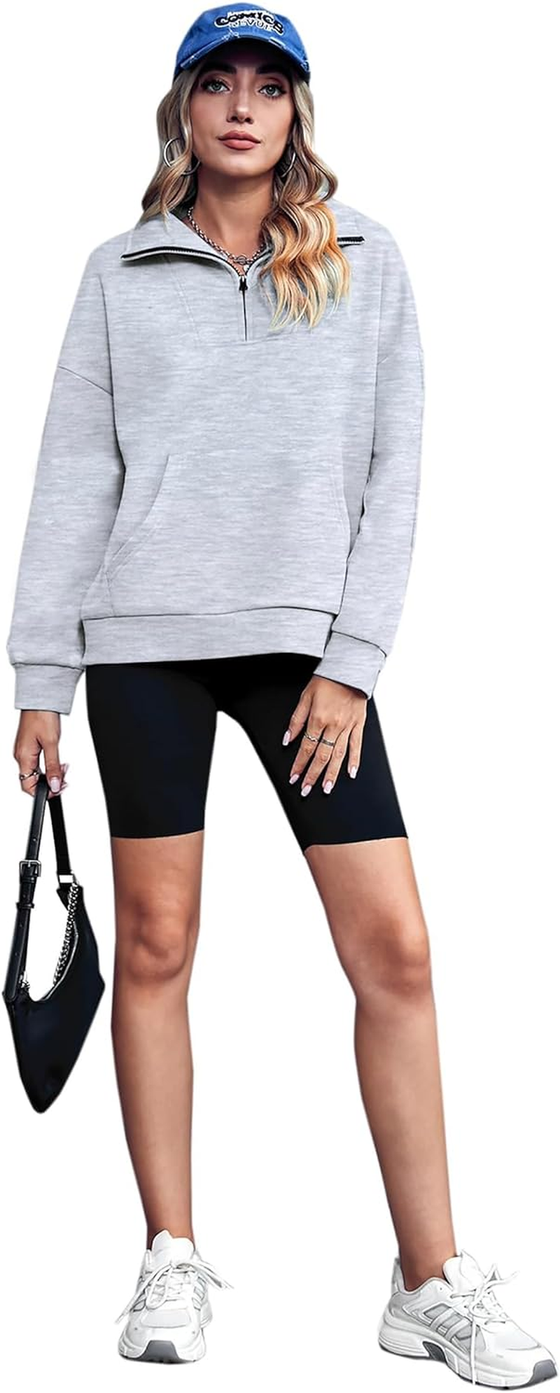 Vbcdwa Women'S Quarter Zip Jumper Long Sleeve Tops Fleece Pullover Sweaters Oversized Sweatshirt image number 6