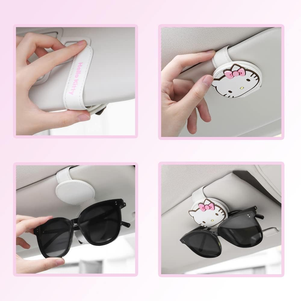 Cute Leather Sunglasses Holder Stand for Car Visor, Magnetic Eyeglass Holder, Sunglass Visor Clip for Car Interior, Car Accessories for Teens(Pink)