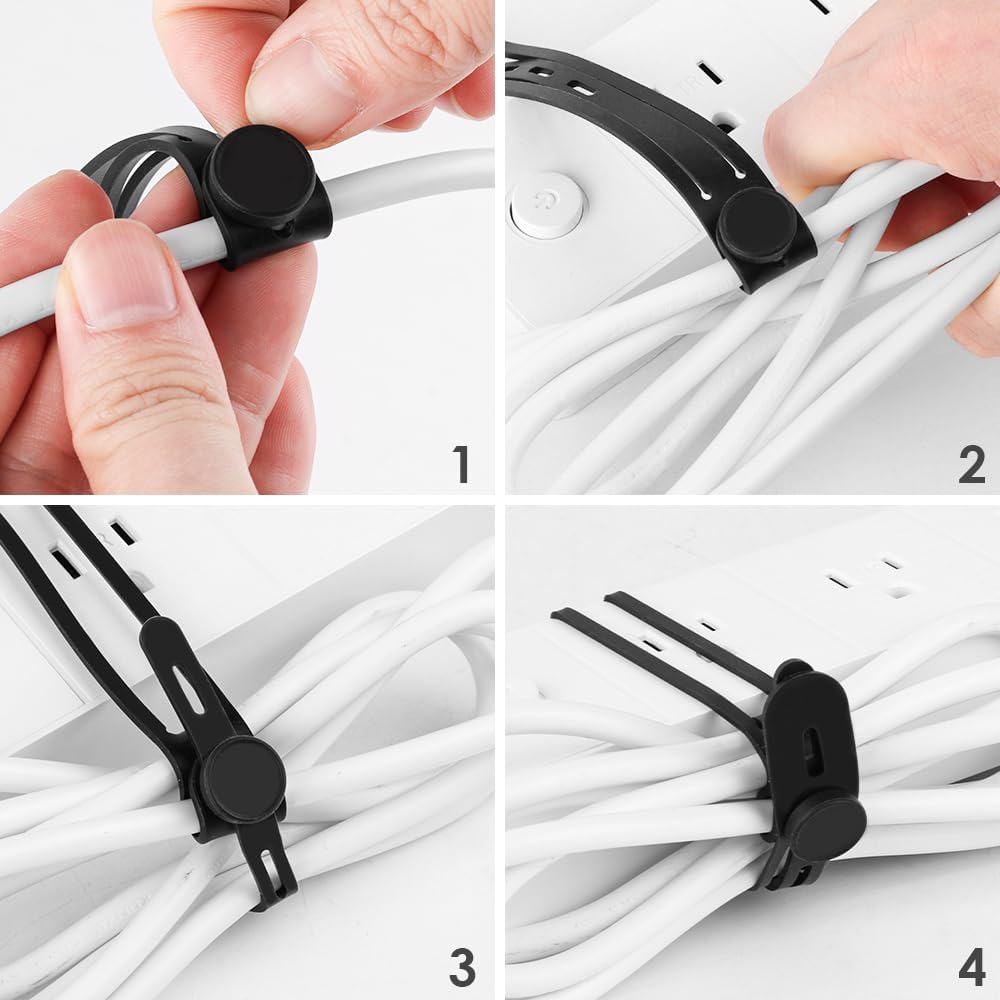 Baskiss 16 Pack Silicone Cable Ties Organiser Strap, Reusable and Elastic Wire Wrap Management Organizer for Earphone, Phone Charger, Mouse, Audio, Computer in Home, Office, Kitchen, School (Black) image number 5