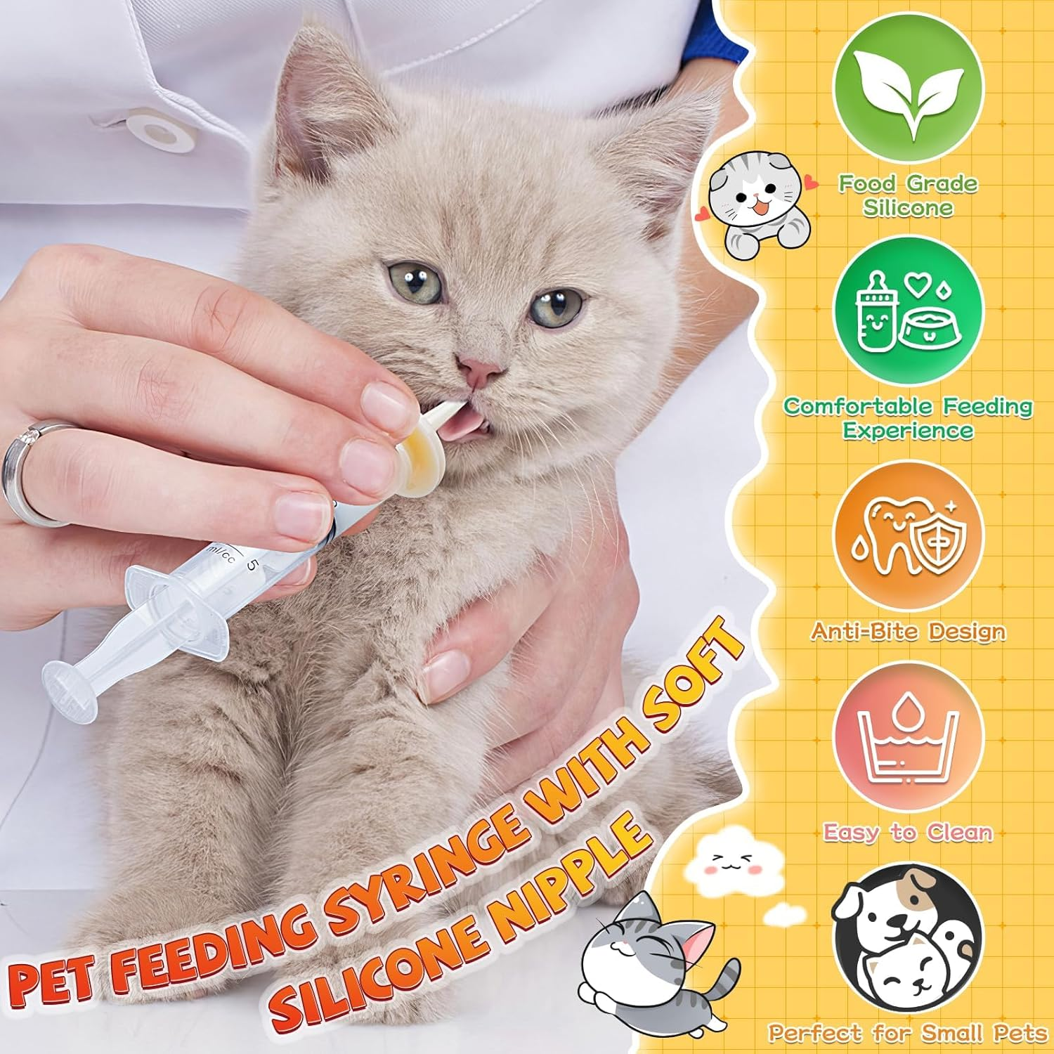 Silicone Nursing Kit for Kittens &ndash; Includes Kitten Feeding Nipples, Syringes, and Small Bottle &ndash; Ideal for Newborn Kittens, Puppies, and Small Animals &ndash; Bpa-Free, Safe & Reusable for Nursing image number 6