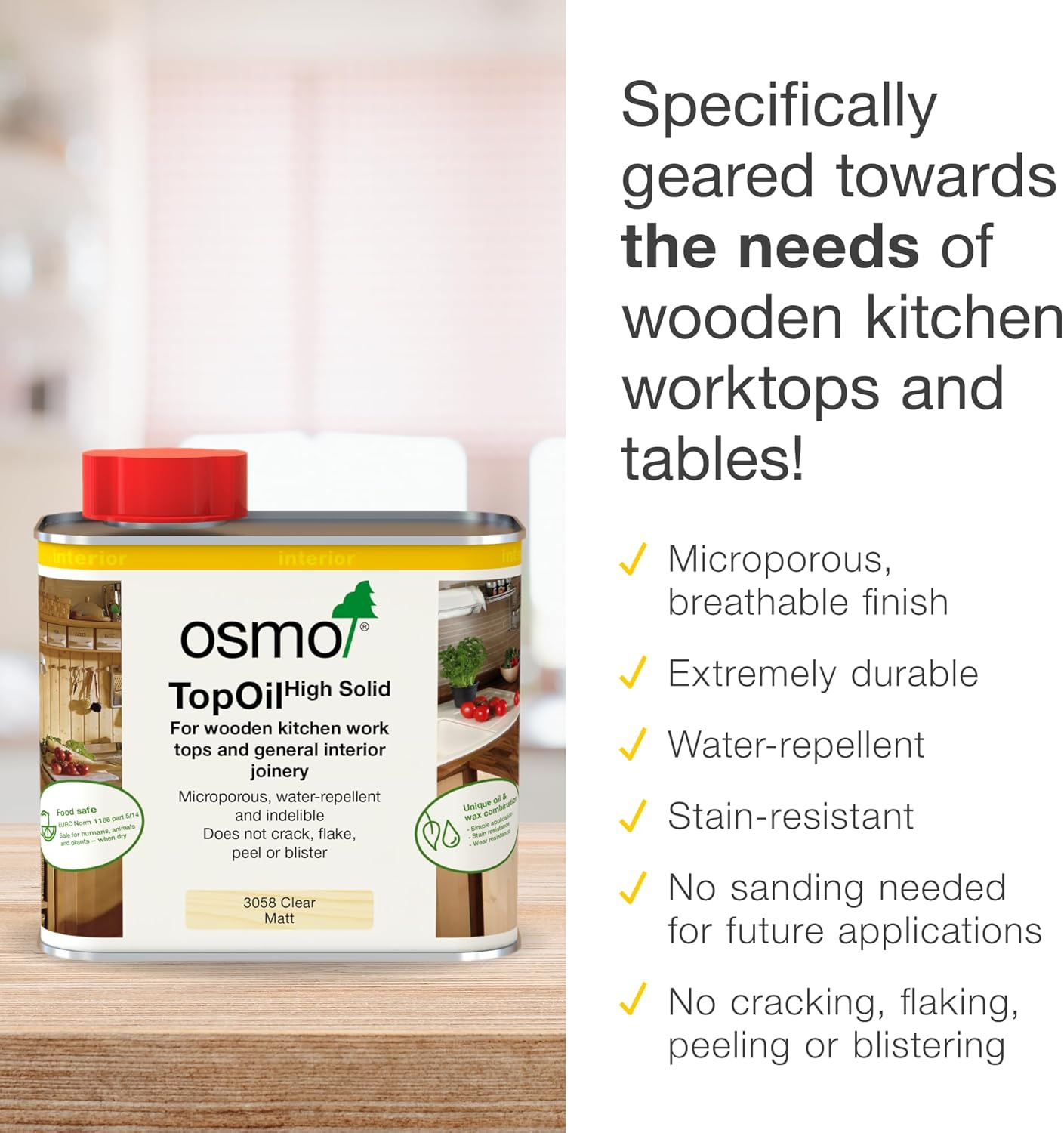 Osmo Topoil - High Solid Oil 3058, Clear Matt, 500Ml - Durable Oil for Wooden Kitchen Surfaces, Water-Resistant & Food Safe, Wood Treatment & Wood Finish image number 1