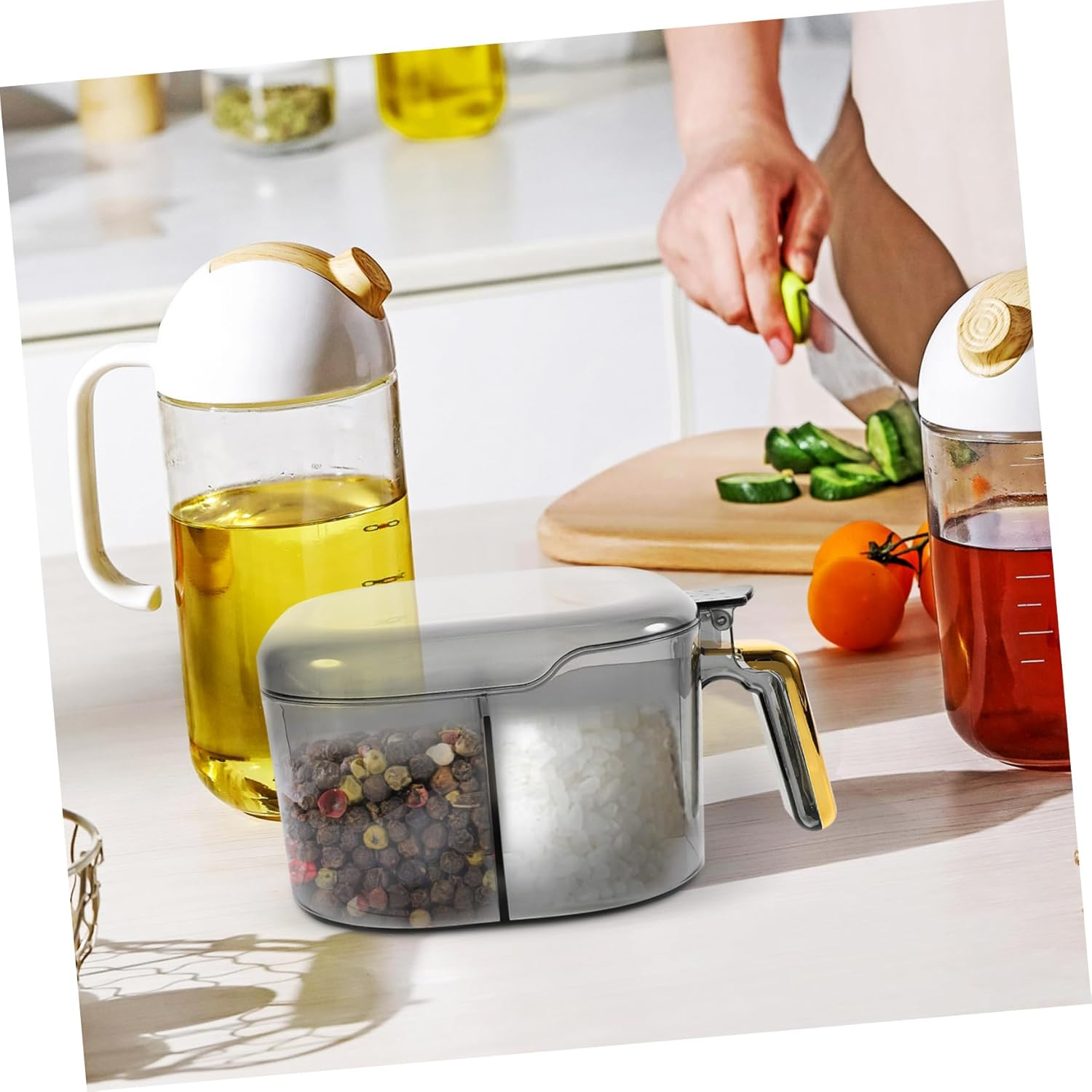 GOOHOCHY Home Supply Seasoning Container Delicate Spice Jar Desktop Spice Jar Storage Box for Salt Pepper Sugar image number 4