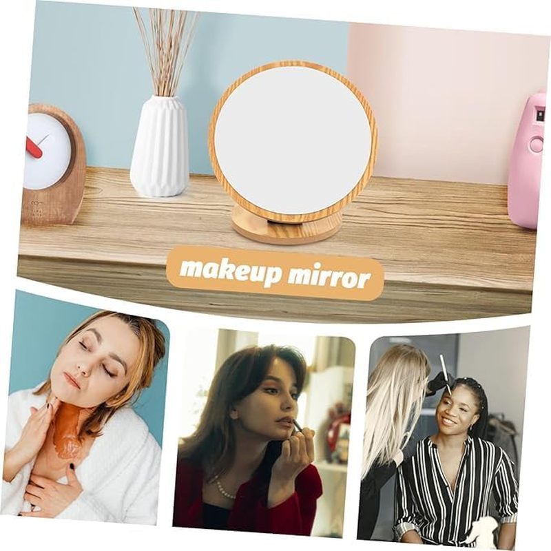 Small Table Mirror Makeup Mirror (Natural Bamboo Stand) Double-Sided 360 Degree Rotating Magnifying Mirror Portable Desktop Mirror Bathroom Shaving Makeup Mirror Vanity Mirror for Gym image number 6