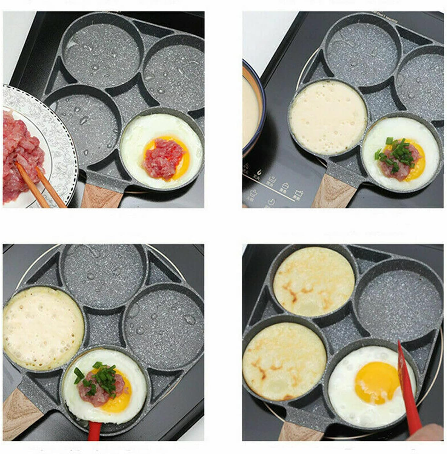 4 Cup Fried Egg Pancake Burger Pan Non Stick Breakfast Egg Pan Cookwares Compatible with All Heat Sources image number 4