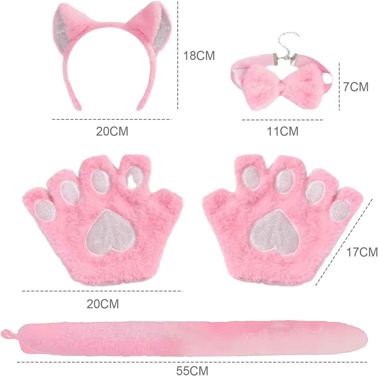 Cat Ears and Wolf Fox Animal Tail Cosplay Costume, Cat Costume Accessories Set, Cats Ear Headbands Tail Cats Paw Glove Bowknots Kids Halloween Animal Cosplays Accessories, Pink image number 2