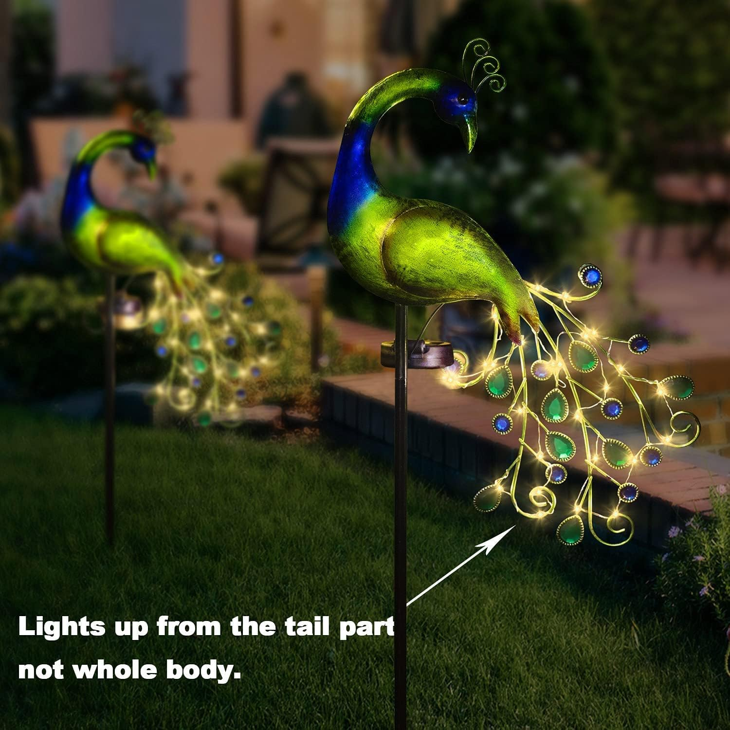 Solar Garden Lights Metal Peacock Garden Decor Waterproof Peacock Solar Stake Lights for Outdoor Patio Yard Decorations - Peacock image number 2