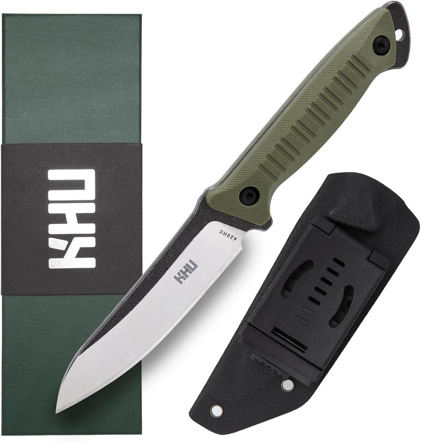 KHU Fixed Blade Knife Survival Knife Full Tang Outdoor Knife Bushcraft Knife - 420HC Steel Nylon Plastic Handle with Kydex Sheath - 03A image number 2