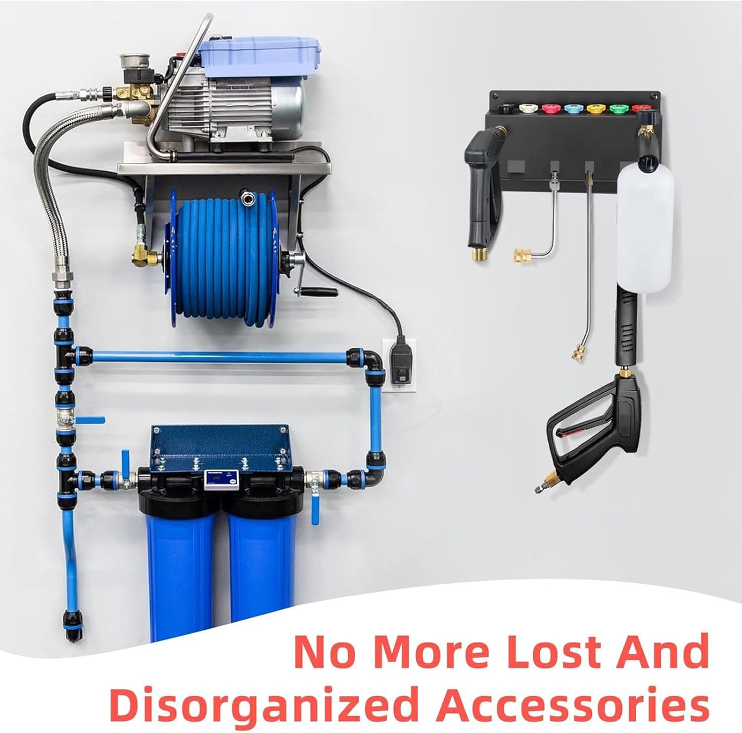 Pressure Washer Gun Holder, Foam Cannon Holder, Stainless Steel Storage Rack Organizer Wall Mounted for Foam Cannons, Washer Nozzle Tips and Wand, Fit 1/4 Inch Quick Connector image number 2