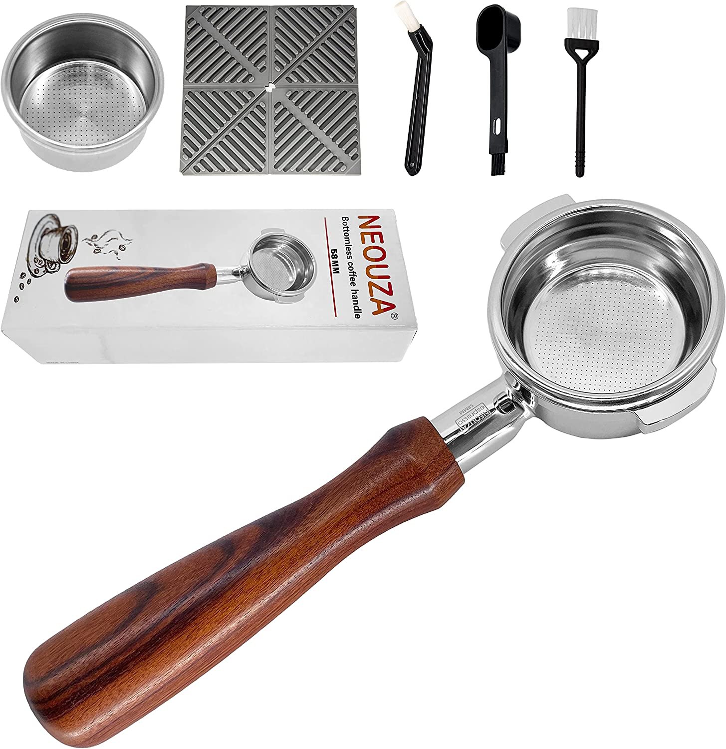 NEOUZA 58Mm Bottomless Portafilter Set for Espresso Coffee Machine Compatible with Expobar Gemilai Rocket Rancilio E61 Group 304 Stainless Steel Two Ears image number 6