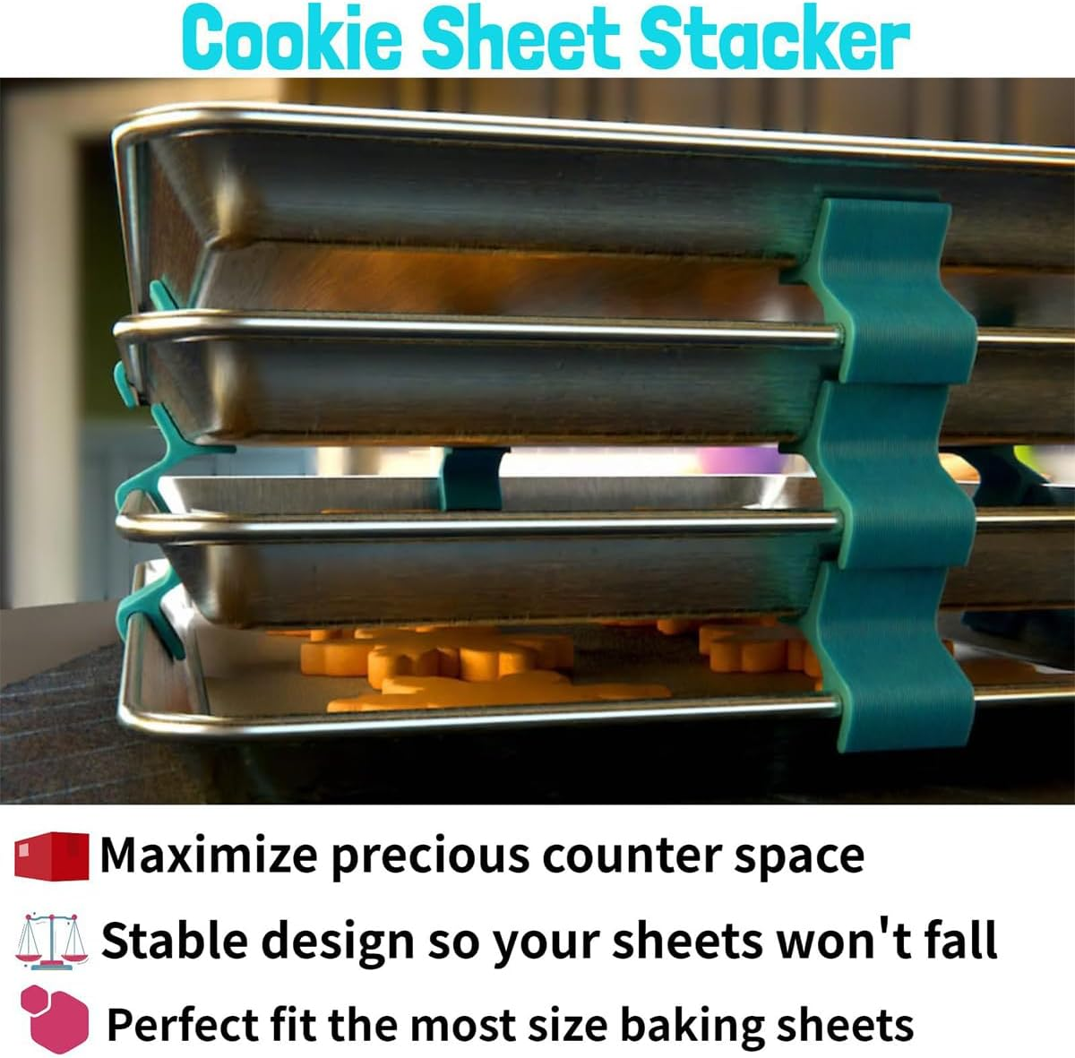 16 PCS Baking Sheet Stackers,Reusable Trays Stacking Holder,Space-Saving Trays Stacking Holder,Multipurpose Baking Tray Stackers Suitable,For Home Kitchen,For Freeze Dryer Trays image number 2