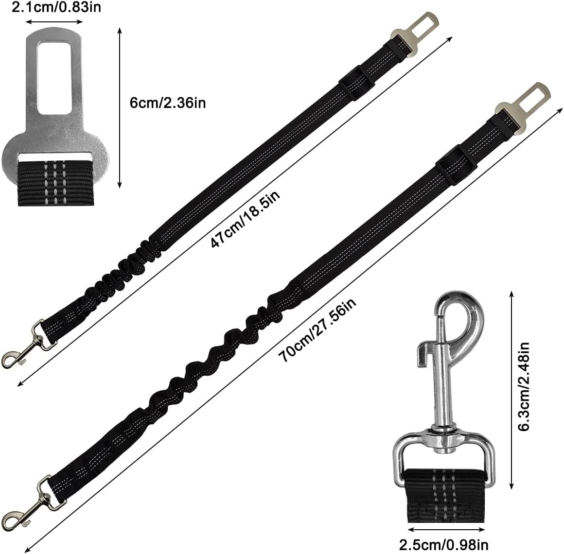 2 PCS Dog Seat Belt,Yucool Retractable Dog Car Seat Belts Safety Dog Seat Car Harness for Car Travel with Stainless Hook and Elastic Bungee Buffer(Black) image number 3