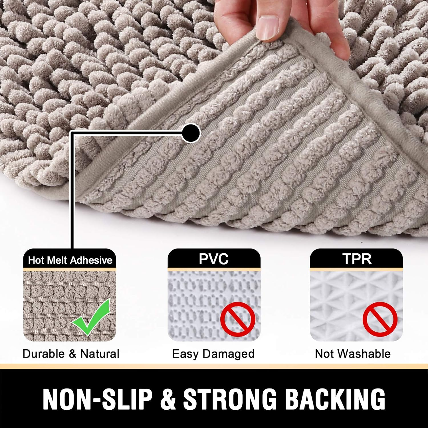 Princedeco 2-Piece Bathroom Rugs Set Non-Slip Bath Mat Soft Cozy Shaggy Thick Chenille Bath Rugs for Bathroom Plush Rugs for Bathtubs Water Absorbent- (50Cm X 81Cm / 43Cm X 61Cm), Taupe image number 6