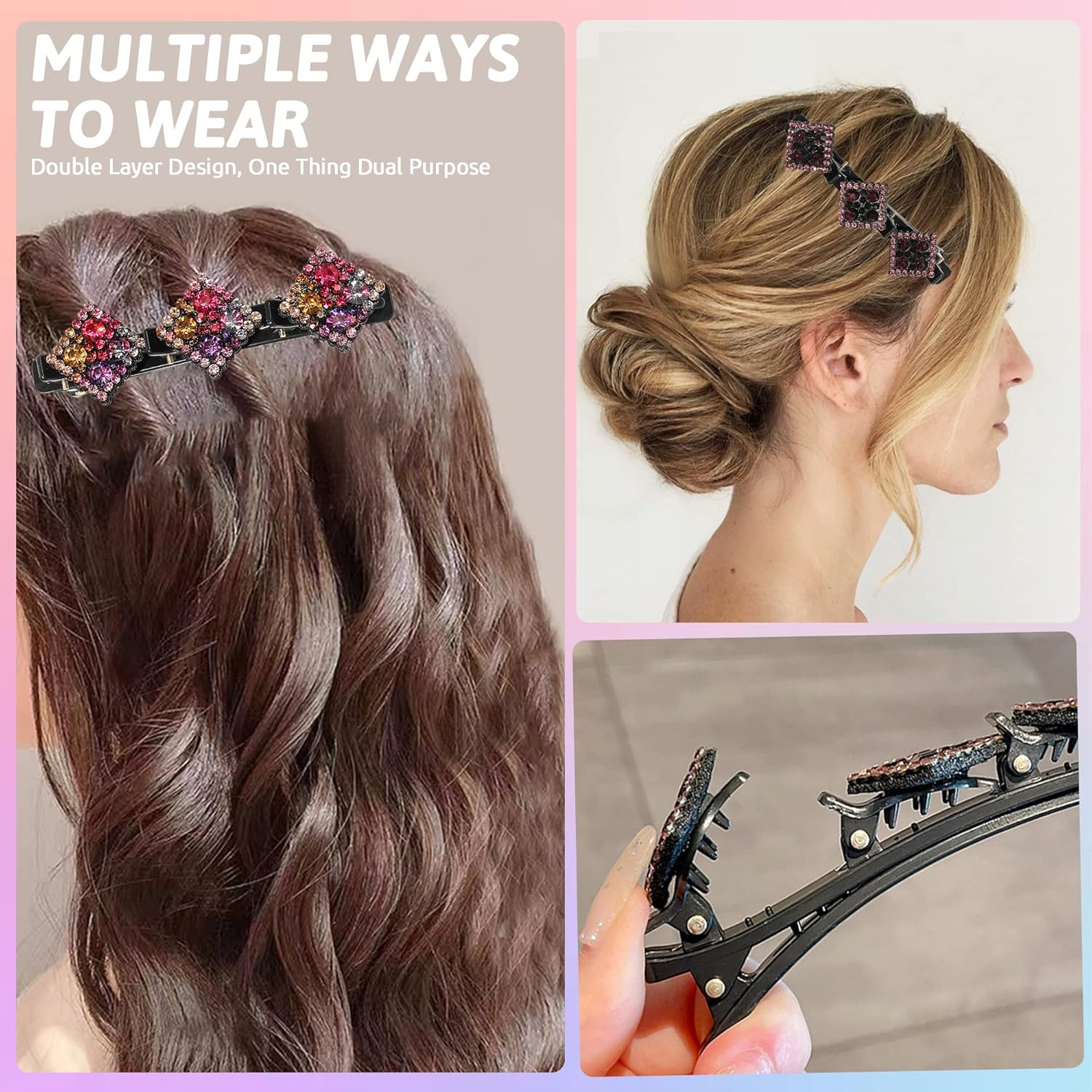 Sonnorel Pack of 4 Hair Clips with Crystal Flower, Crystal Hair Clip Made of Four Leaves Beauty Salon Hair Pins Sparkling Crystal Stone Braided Hair Clips, Rhinestone Braided Hair Clip for Women