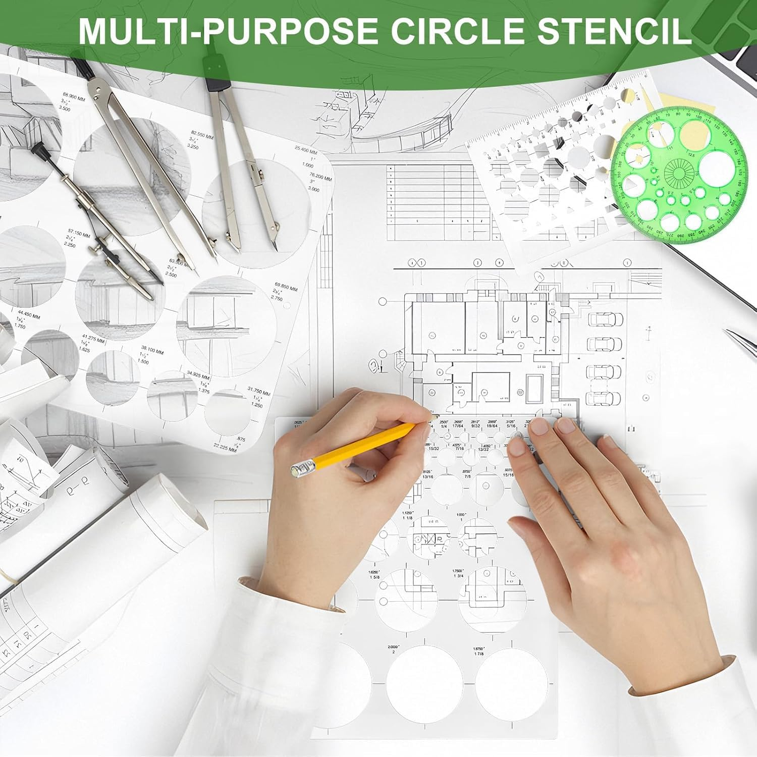 Circle Template & Stencil 4-Pack Set Drafting Templates for Architecture, Engineering, Art Design, Office & School Multi-Size Reusable Drafting Tools image number 6
