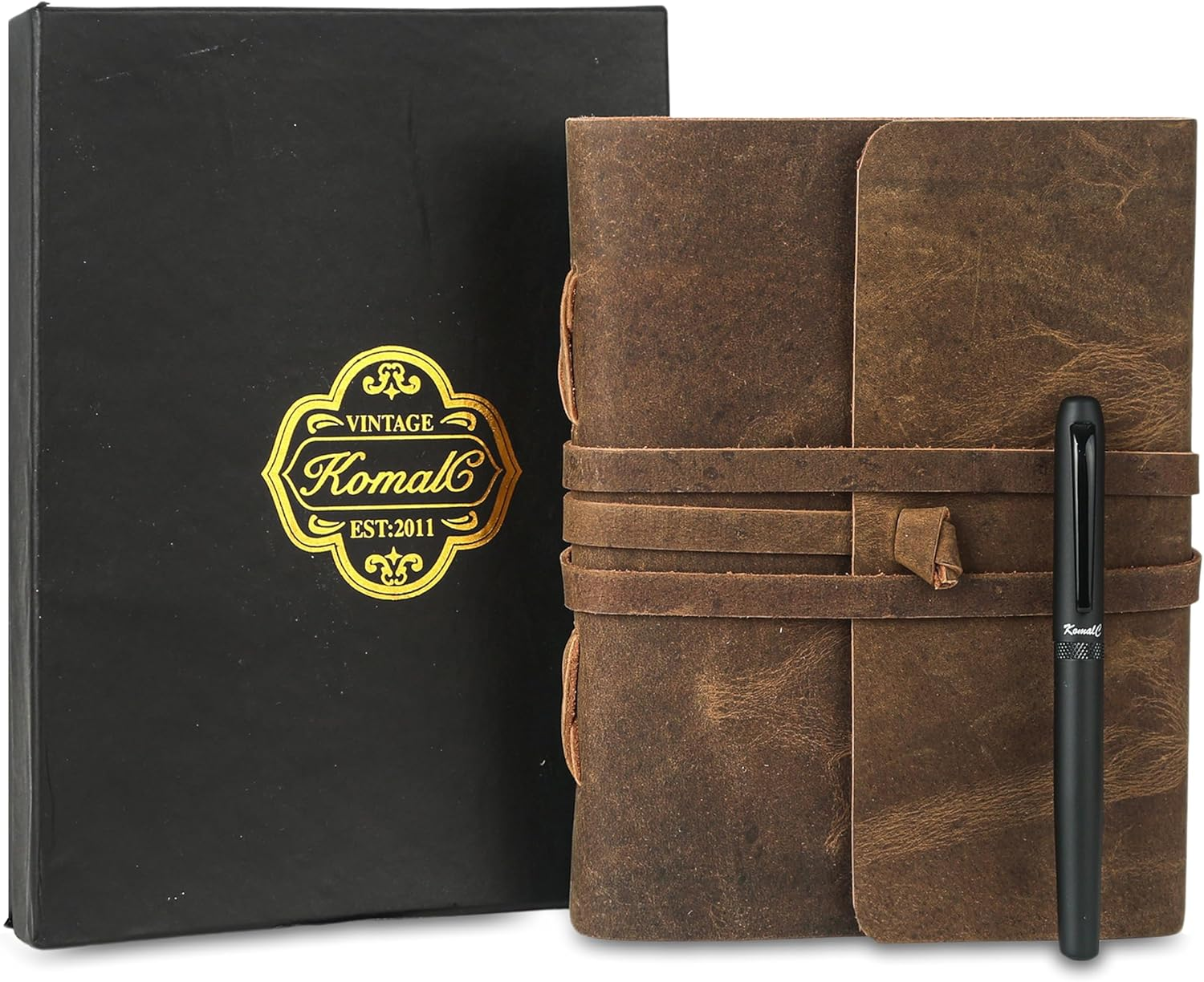 Komalc Leather Journal Lined Paper with Luxury Pen Handmade Leather Journal/Writing Notebook Diary/Bound Daily Notepad for Men & Women Medium Writing Pad for Artist 8 X 6 image number 6