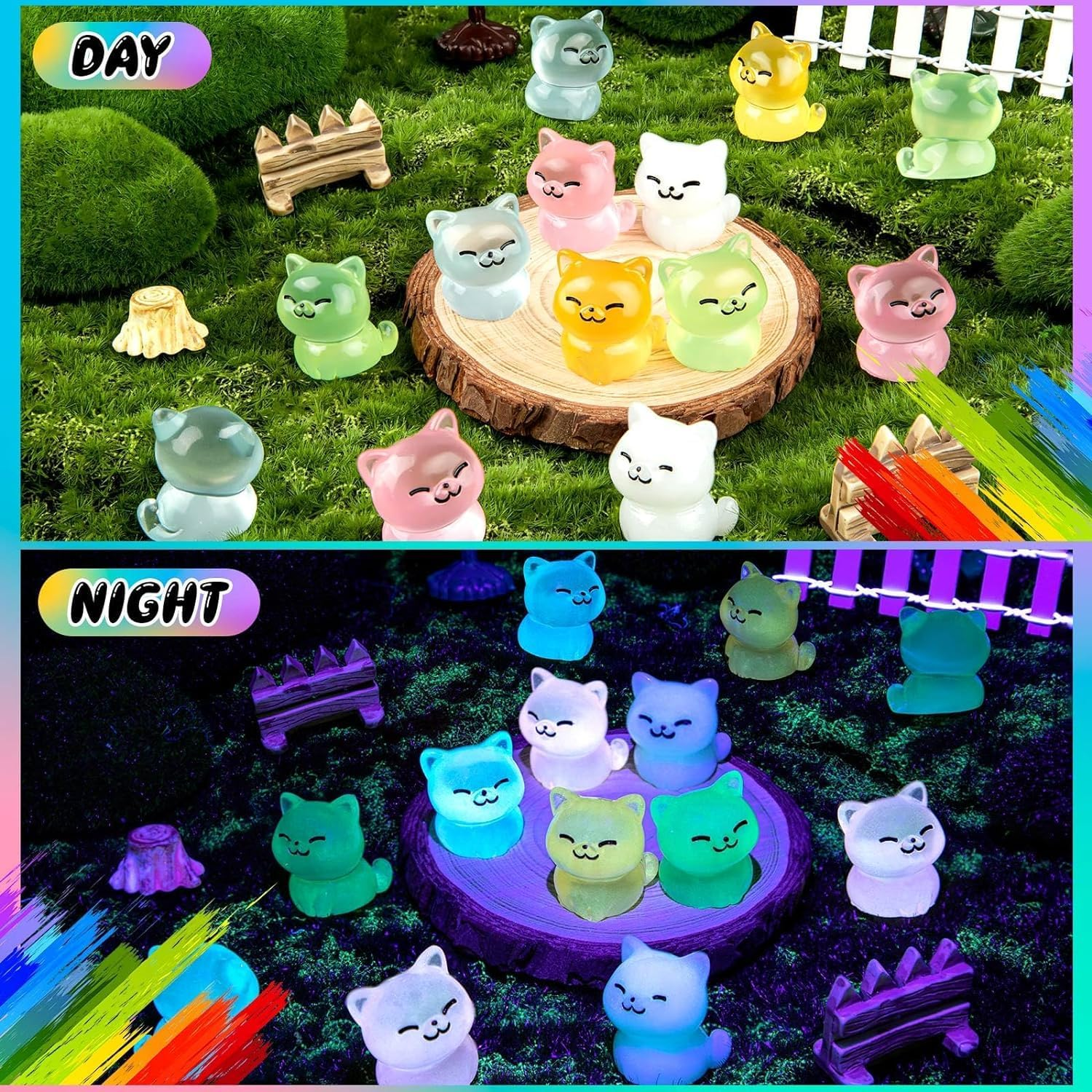 LSLYHTC 20 Pcs Luminous Mini Resin Cat, Miniature Cat Glow in the Dark Tiny Cat Ornament for Garden Landscape Aquarium Dollhouse Birthday Party Room Crafts Decor image number 5